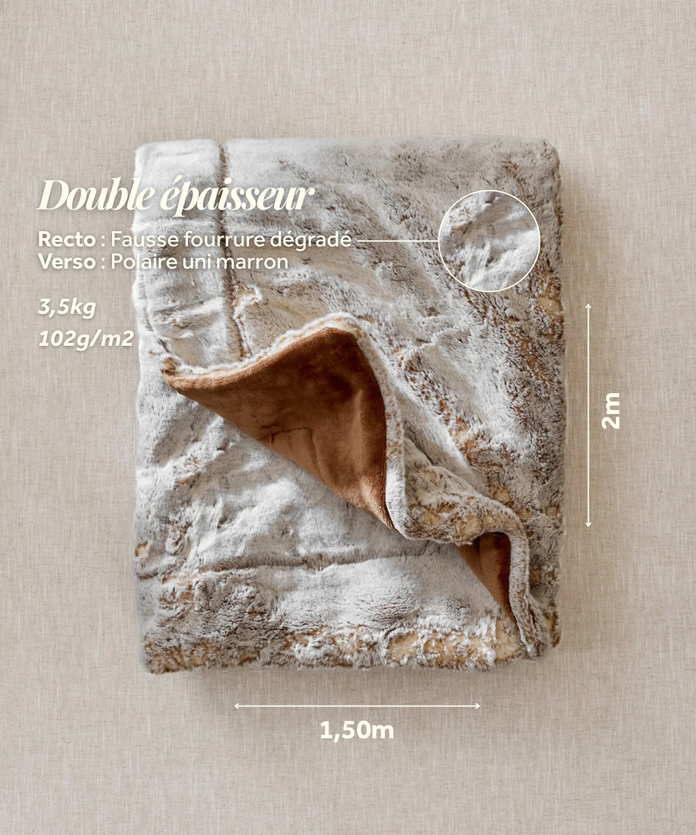 Plaid Fausse fourrure Frisson Naturel marron