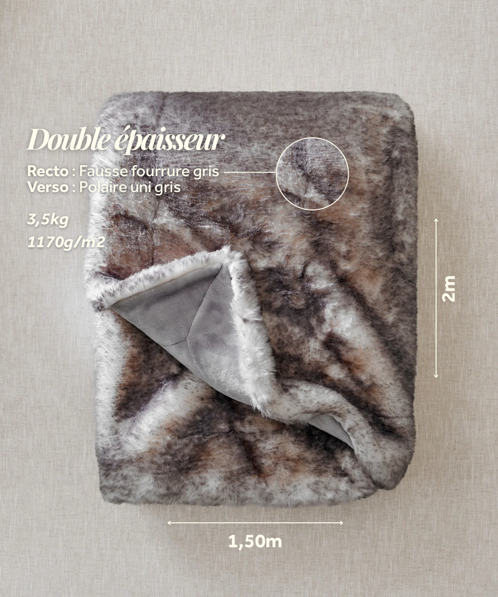 Plaid Fausse fourrure Sensation gris