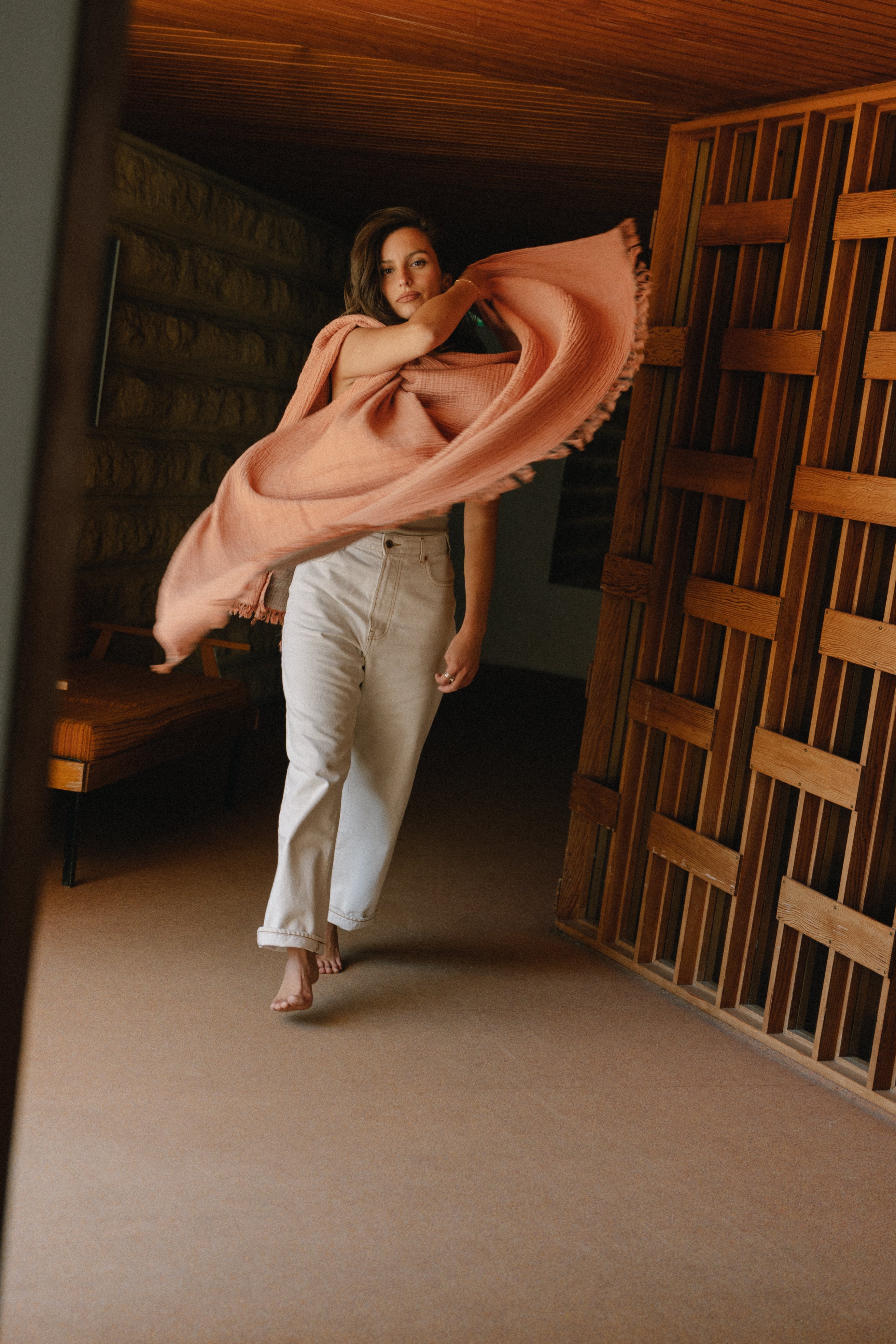 Cotton Gauze Plaid Apricot - Ginger