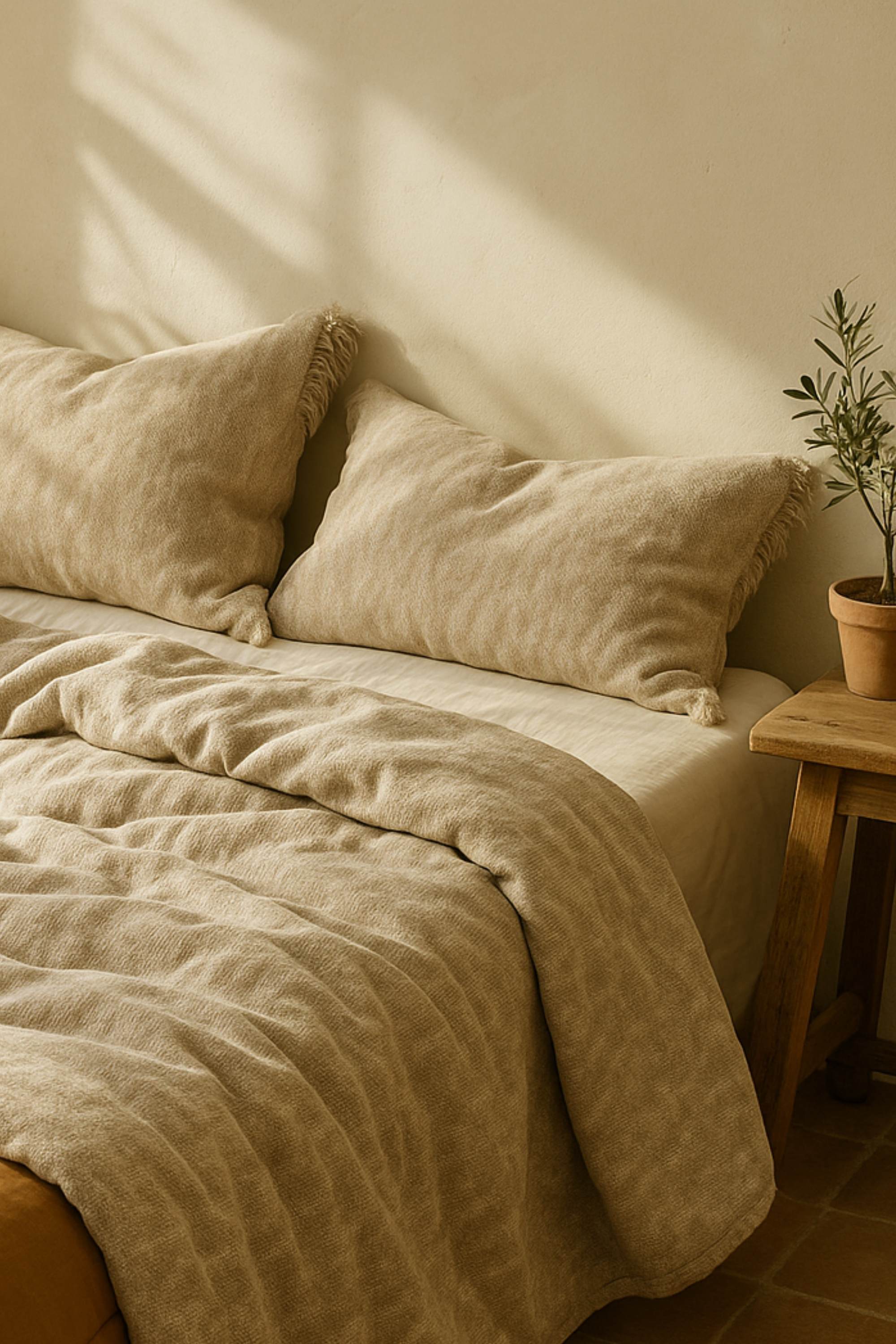 couvre lit coton beige