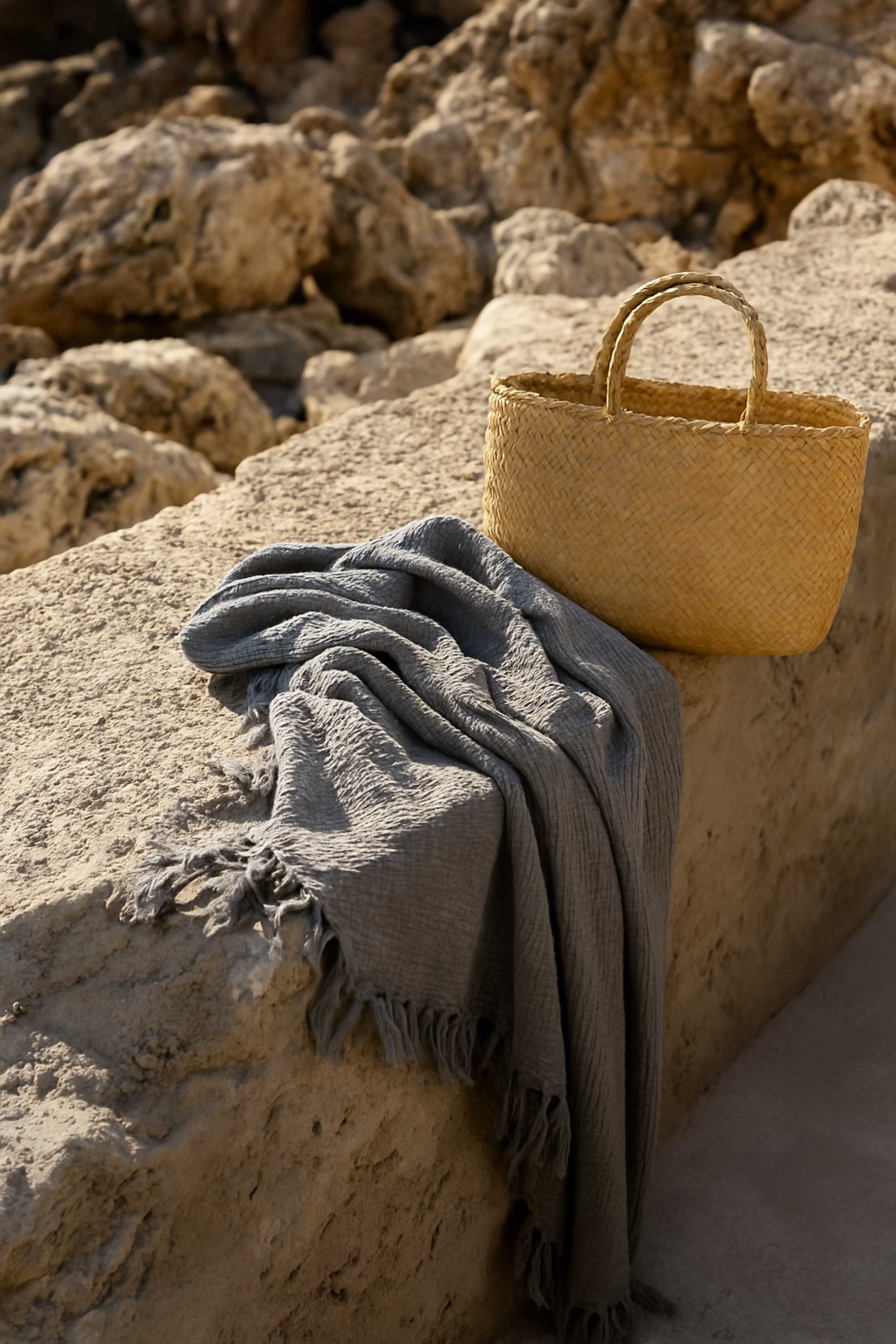 fouta coton gris franges