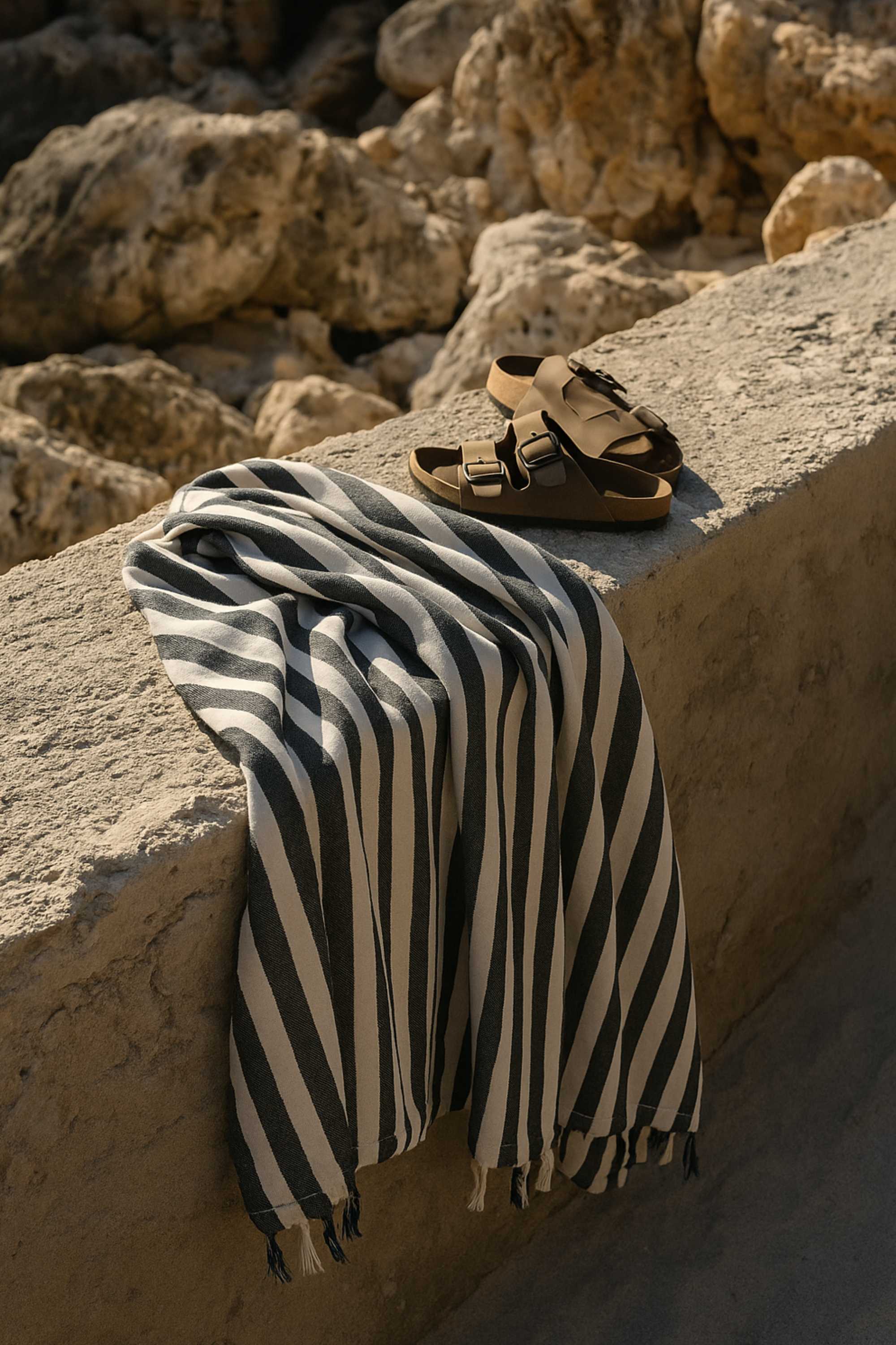 fouta coton gris rayee