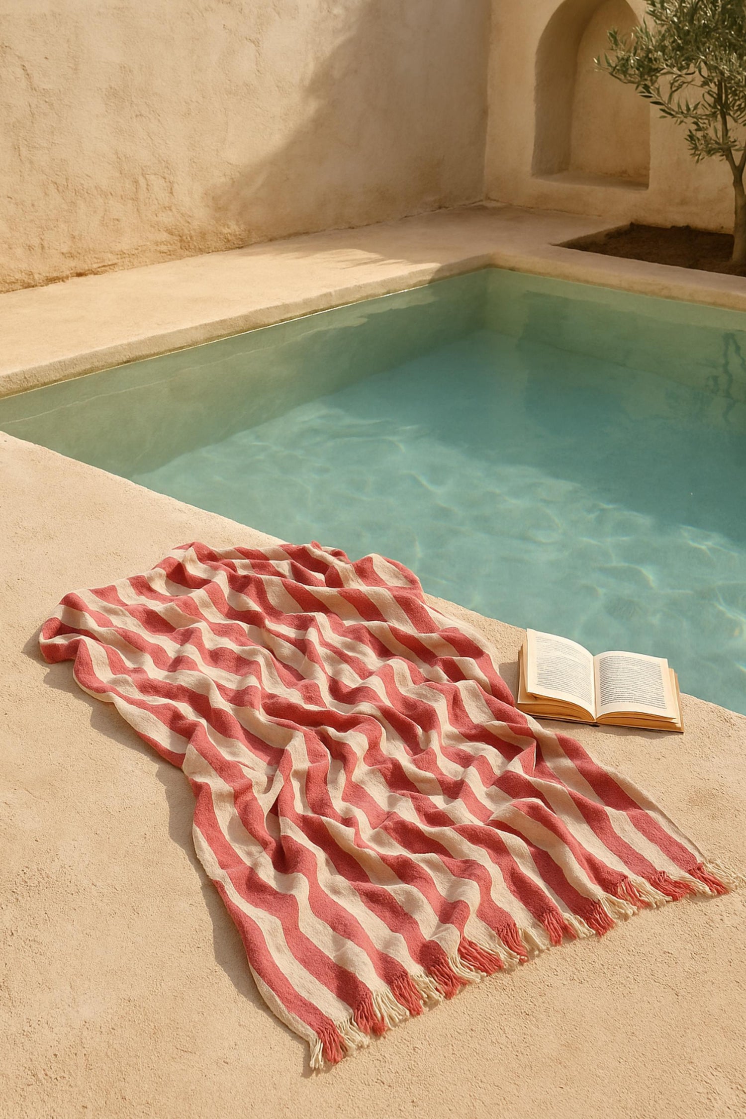 fouta coton rayee rouge