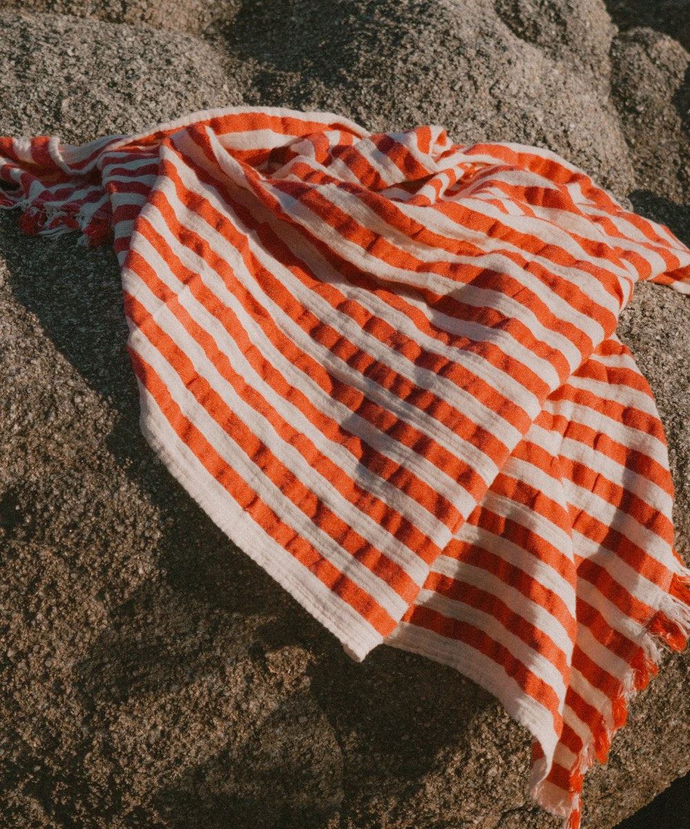 fouta coton rayee rouge