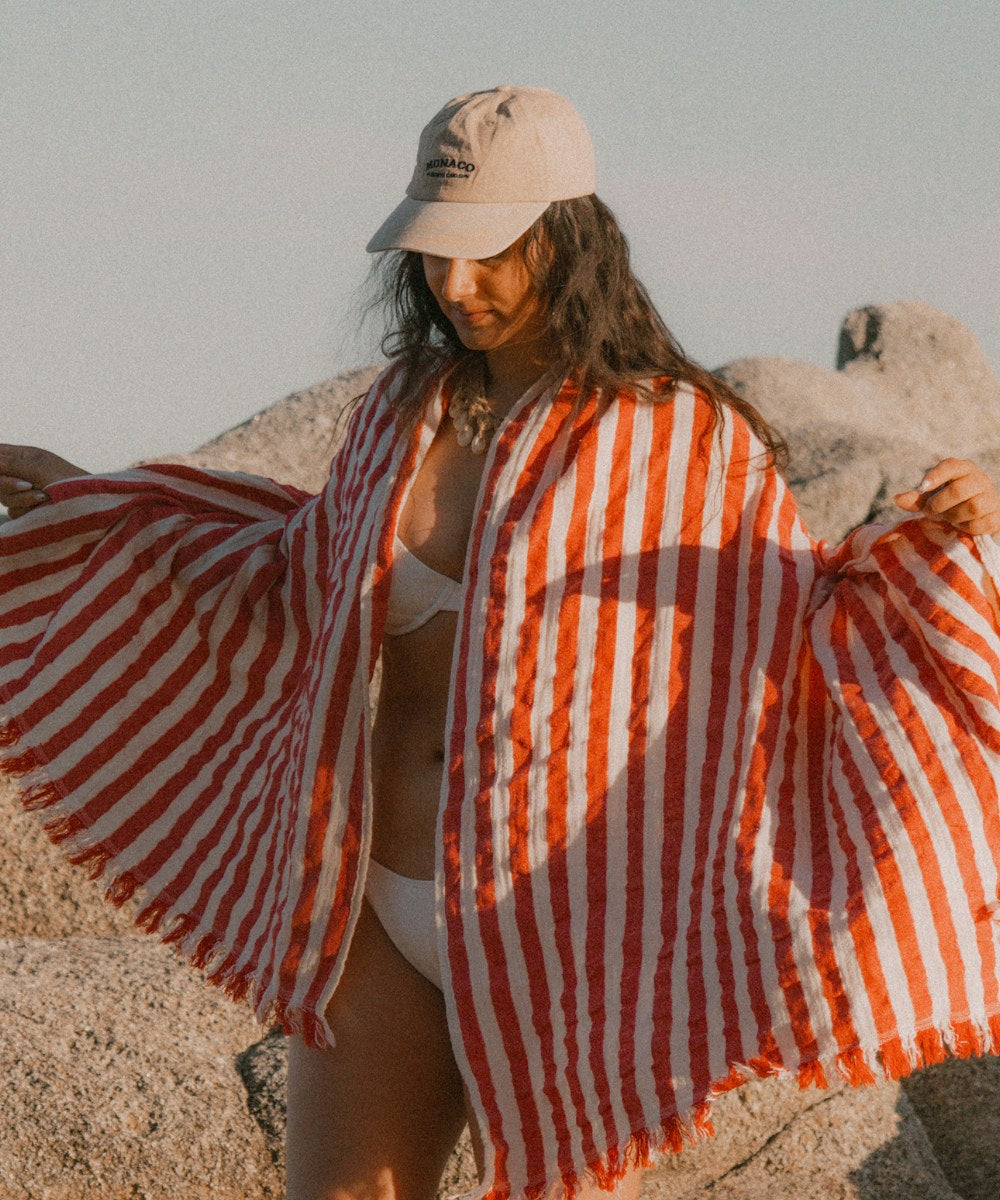 fouta coton rayee rouge