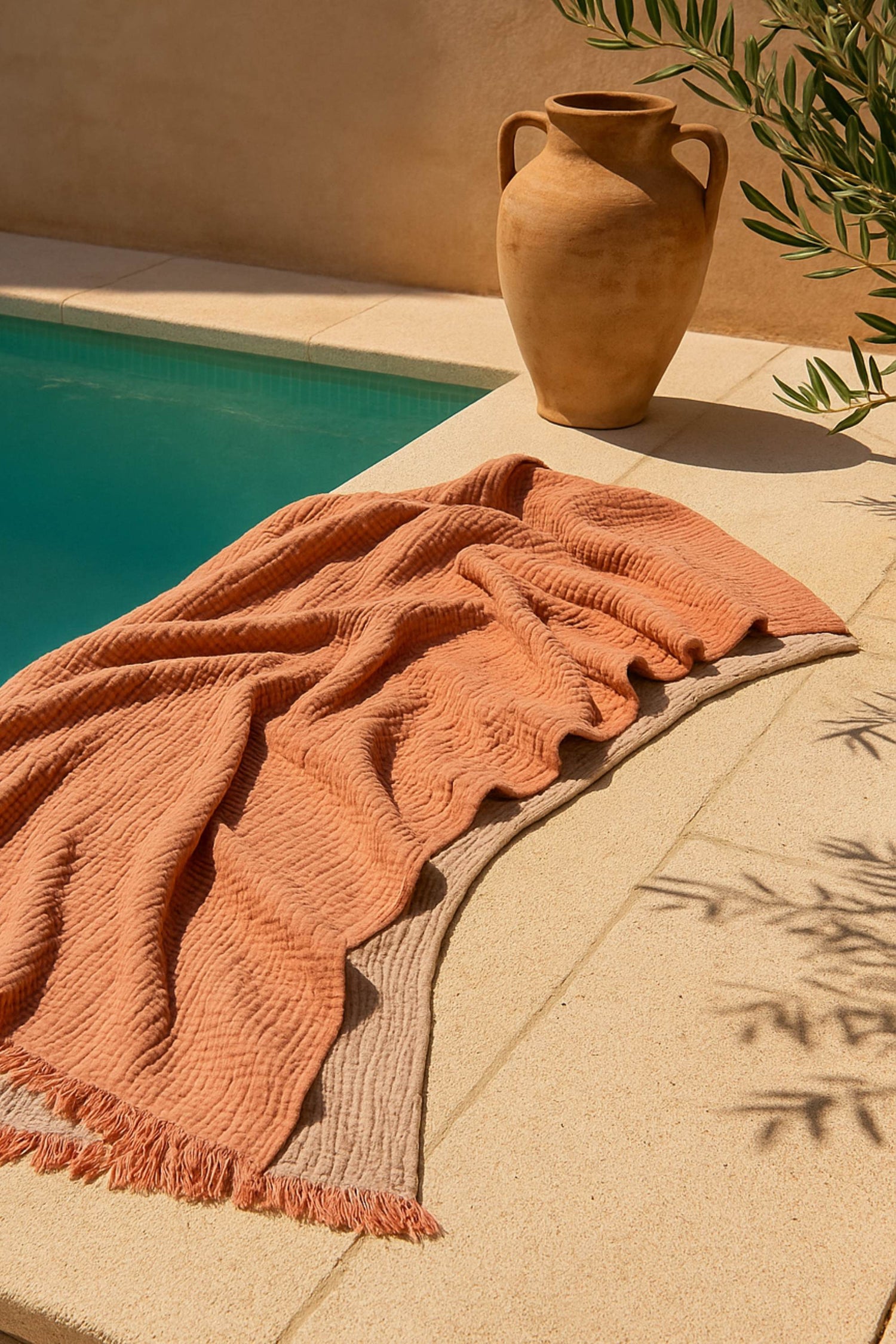 fouta gaze de coton abricot rose