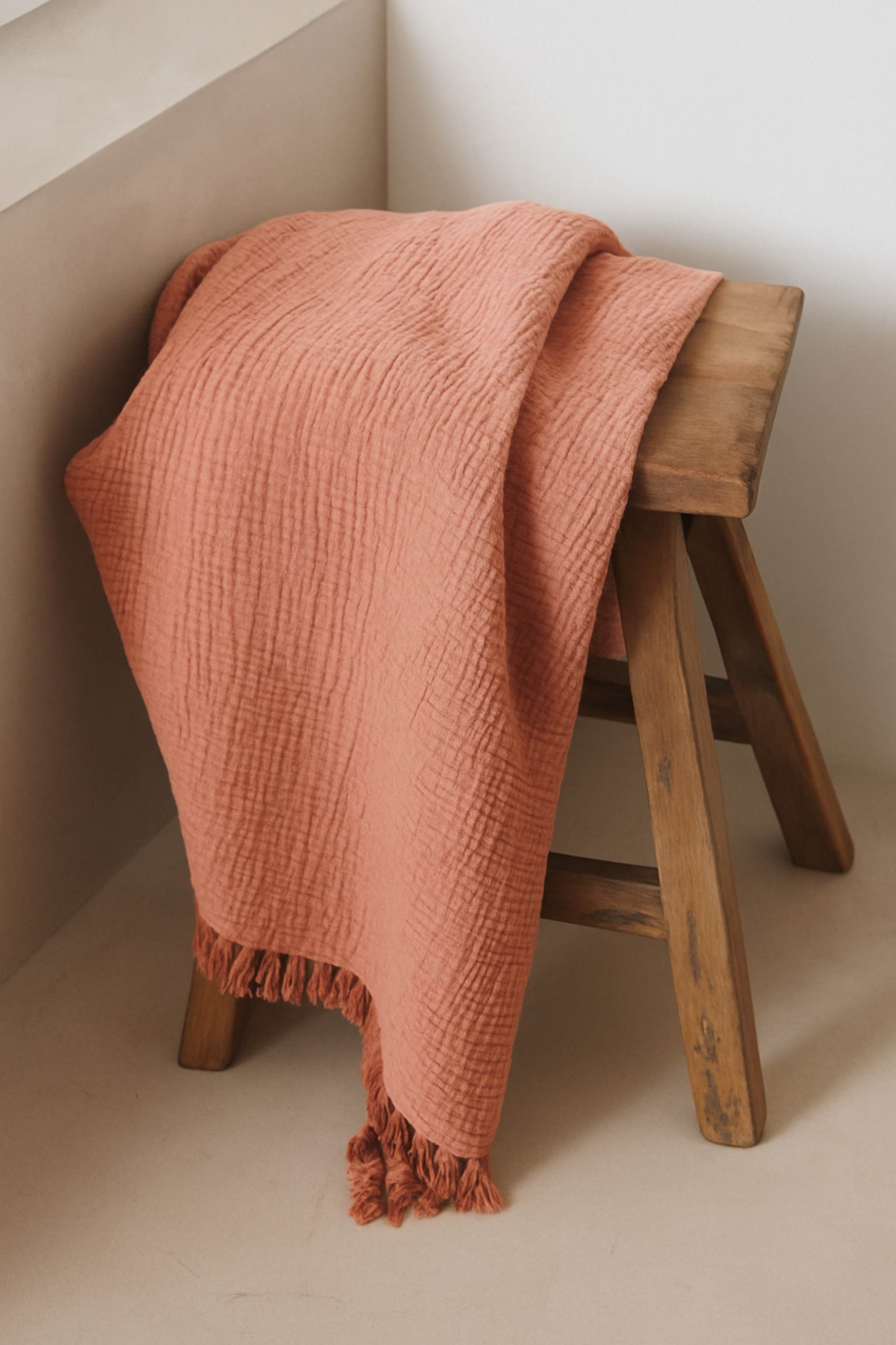fouta gaze de coton abricot rose