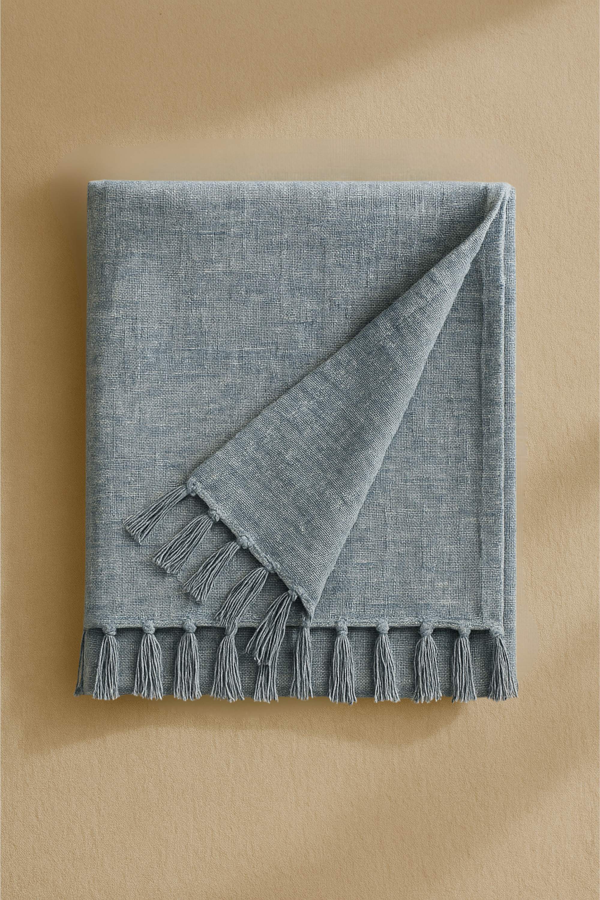 fouta lin bleu gris