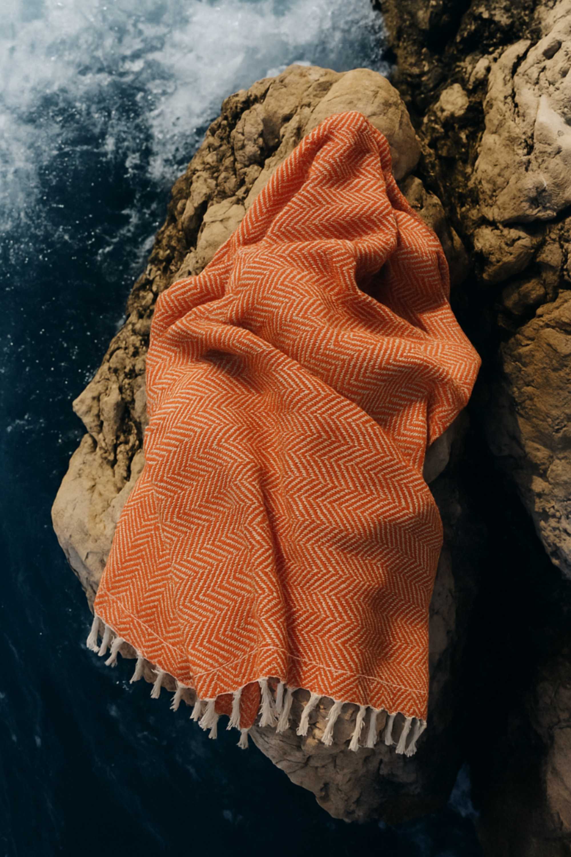 fouta coton orange chevrons