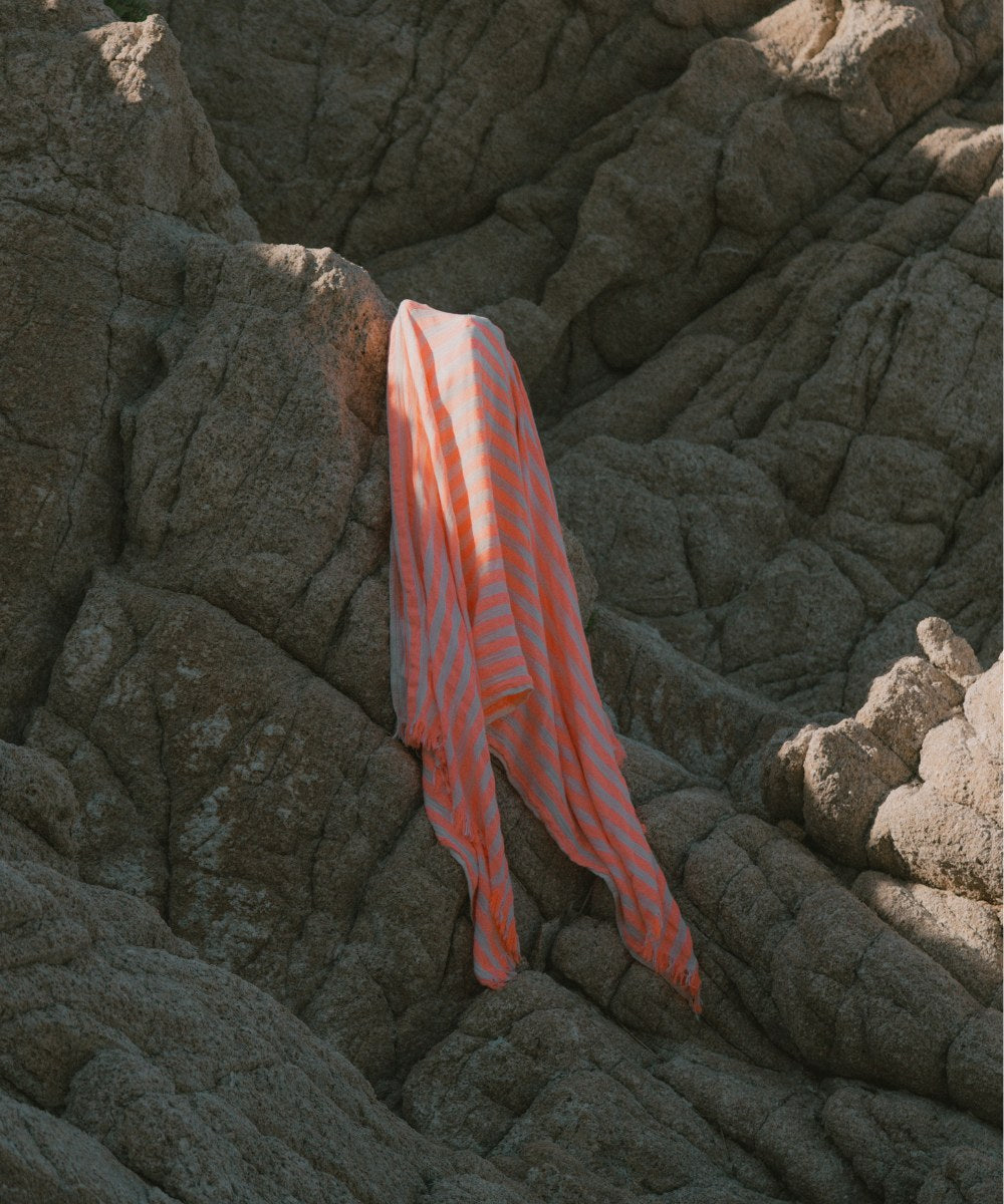 fouta rayee orange blanc coton
