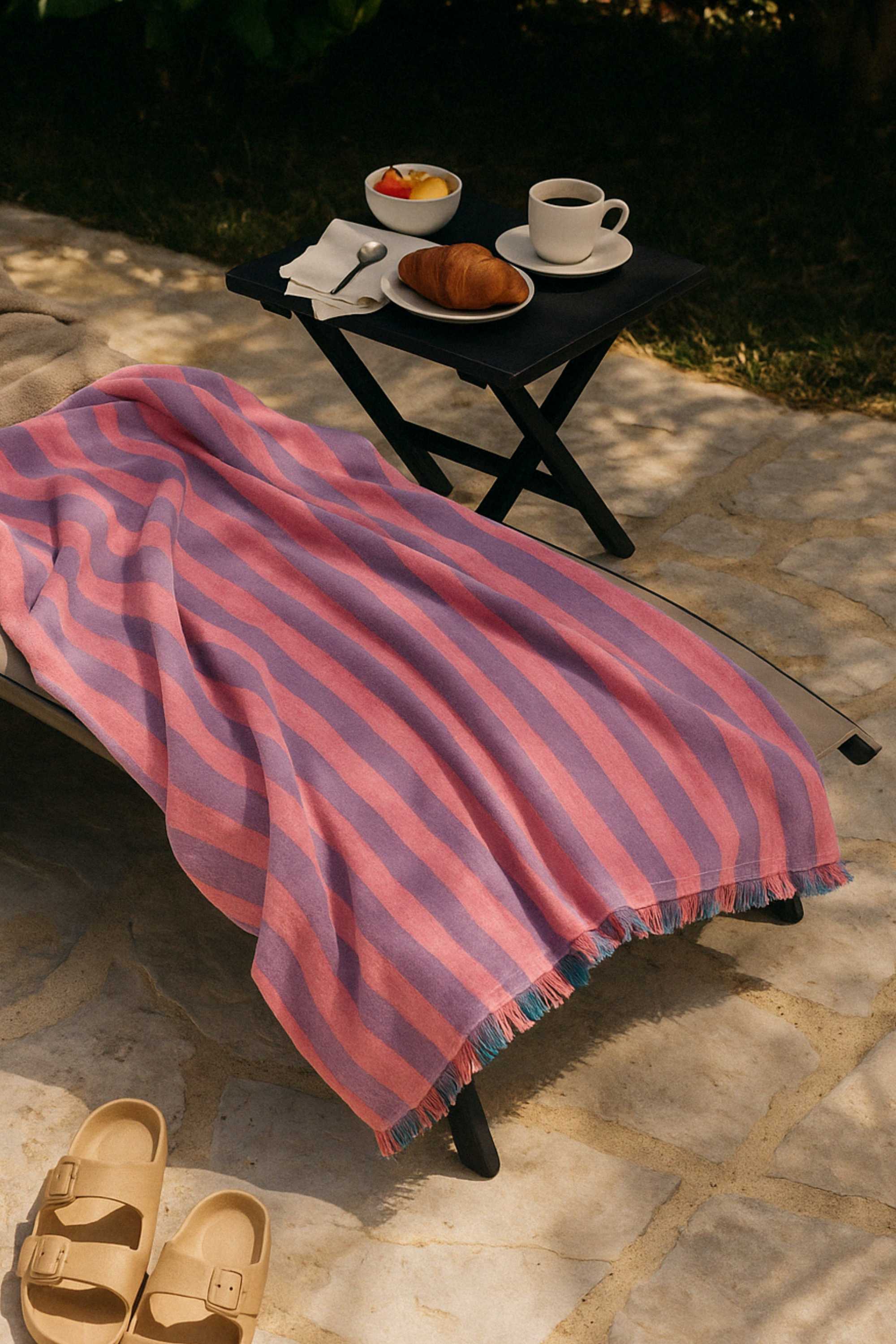 fouta rayee rose bleu