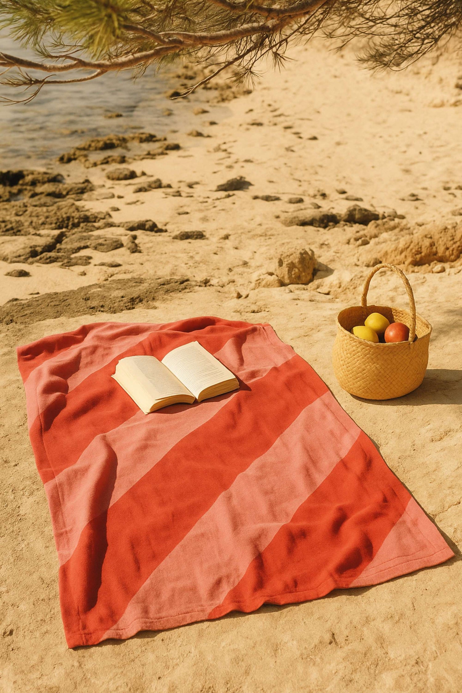 fouta rayee rose rouge coton