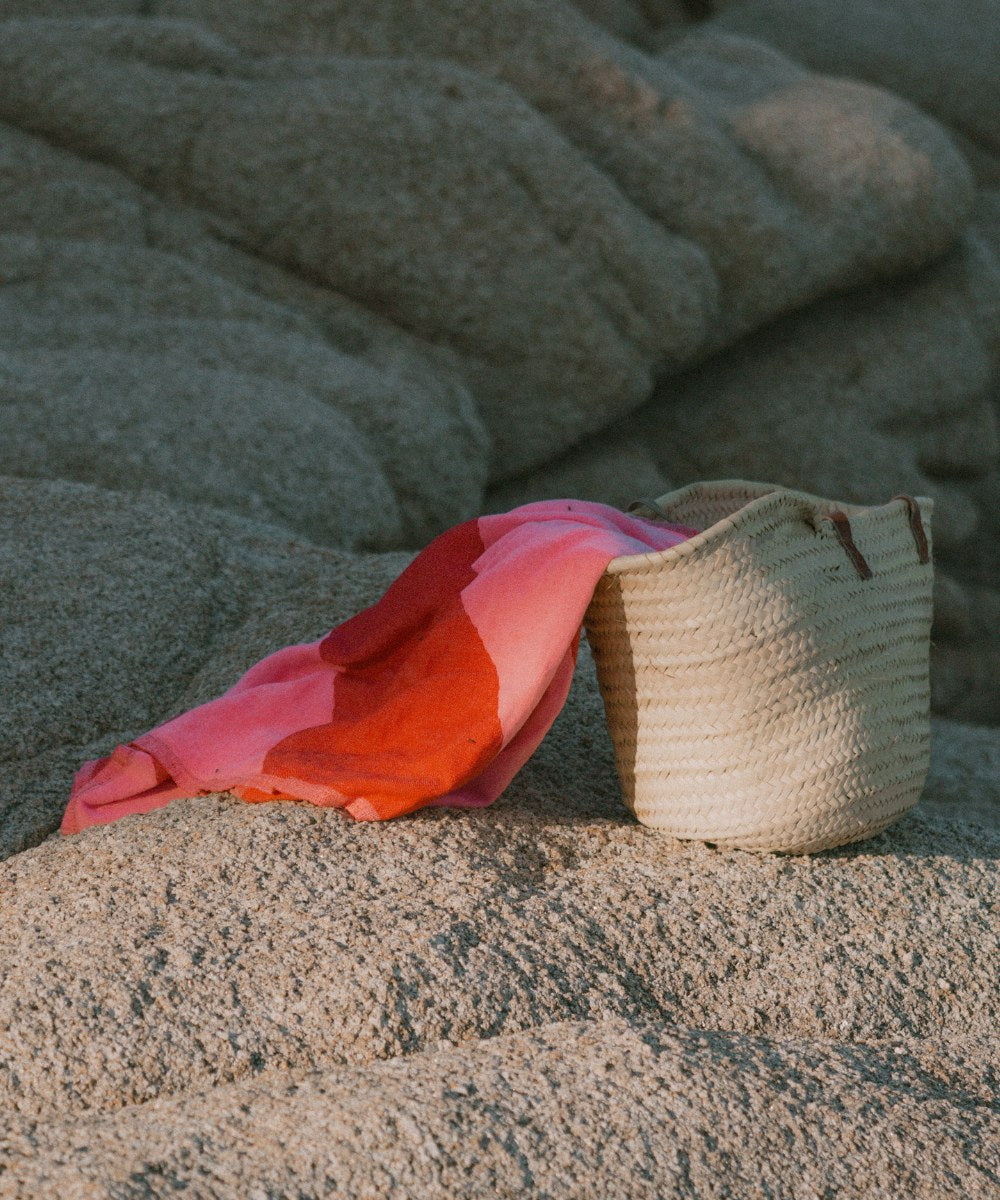 fouta rayee rose rouge coton
