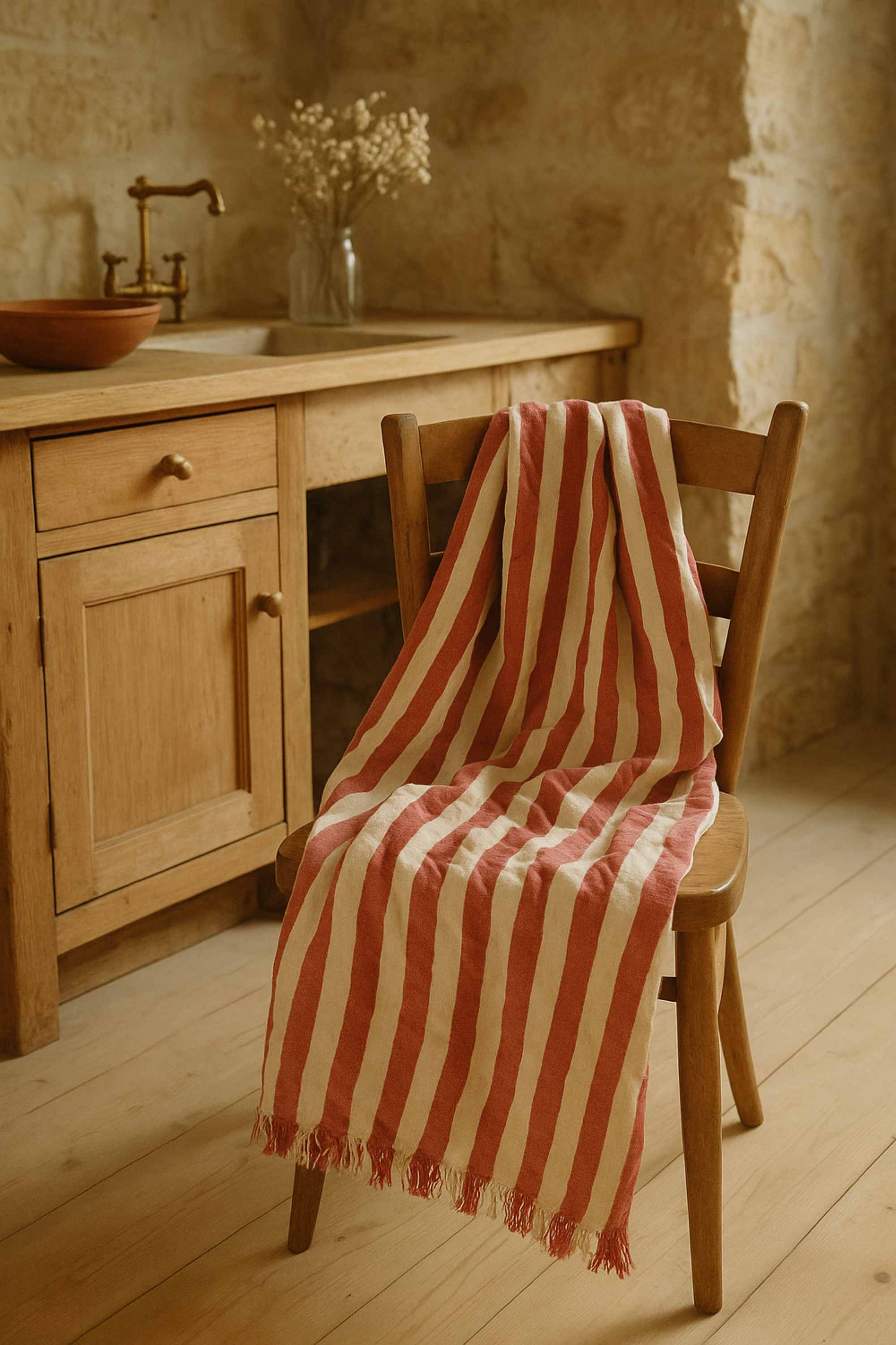 fouta rayee rouge blanc franges