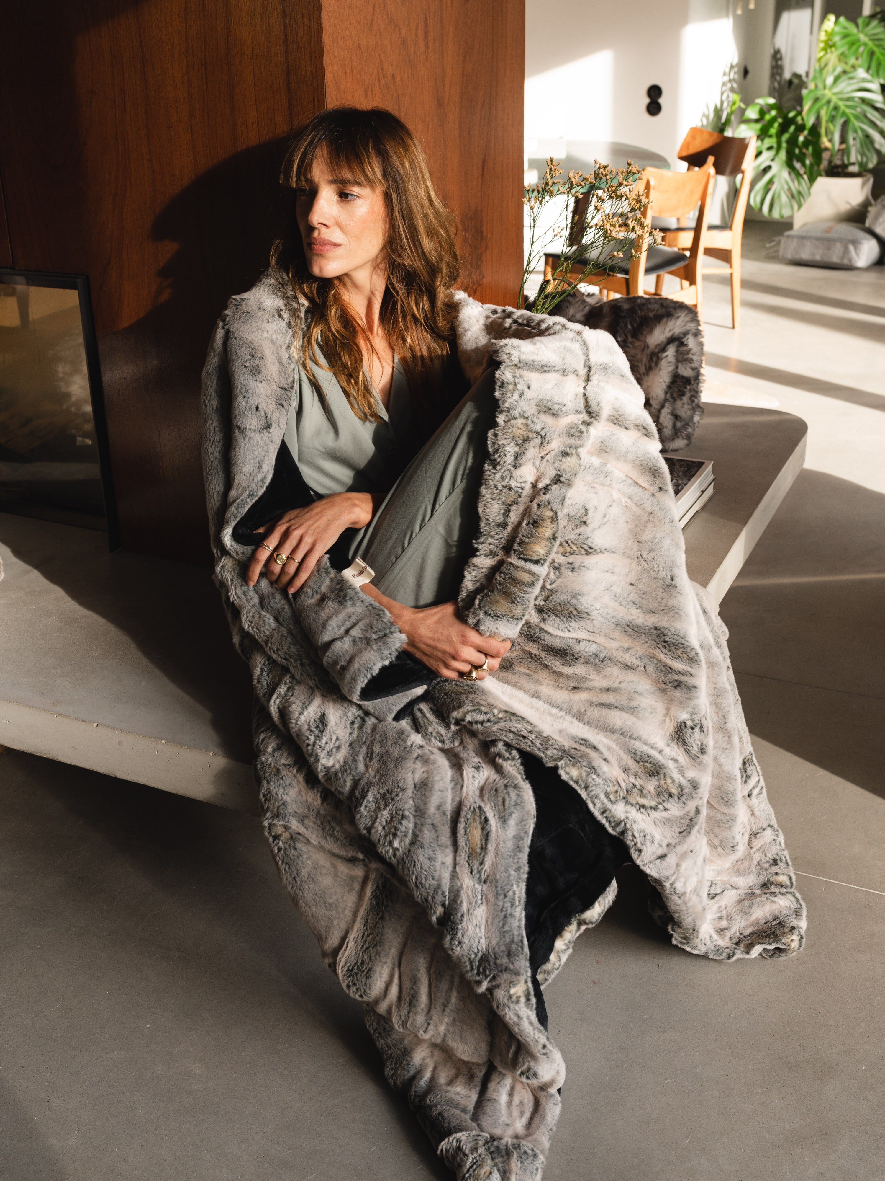 Frisson Dark Faux Fur Plaid