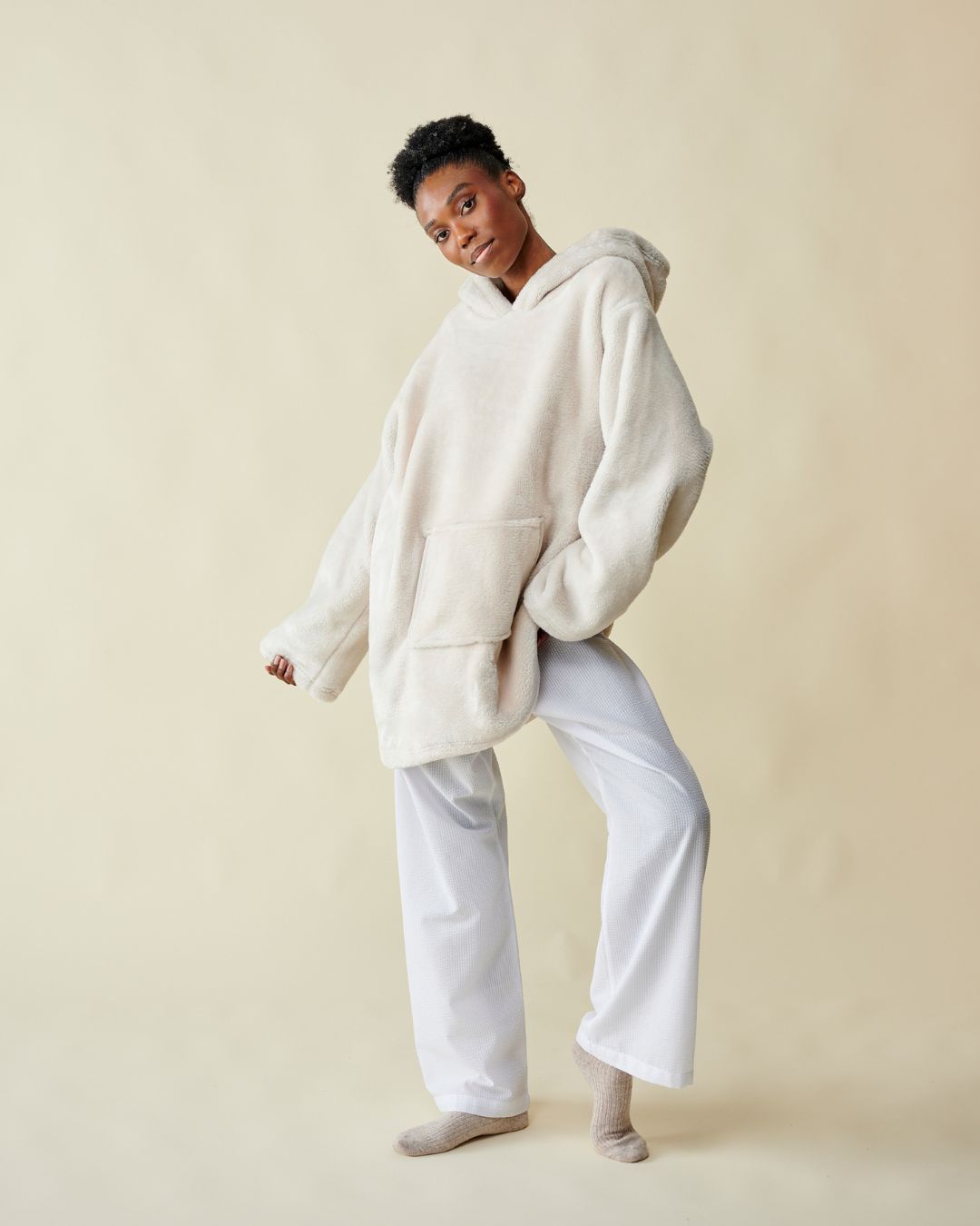 Pull plaid Crème