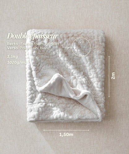 Plaid fausse fourrure galet blanc