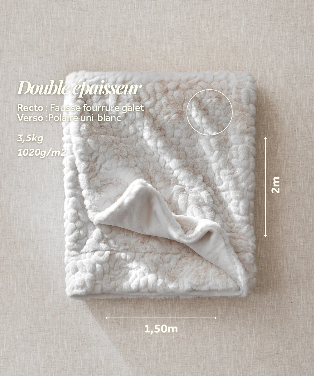 Plaid Fausse fourrure Galet blanc