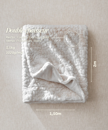 Plaid Fausse fourrure Galet blanc