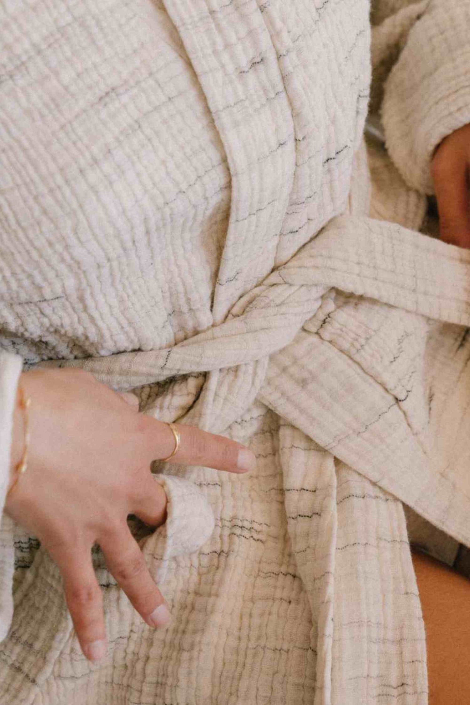 Peignoir beige blanc coton