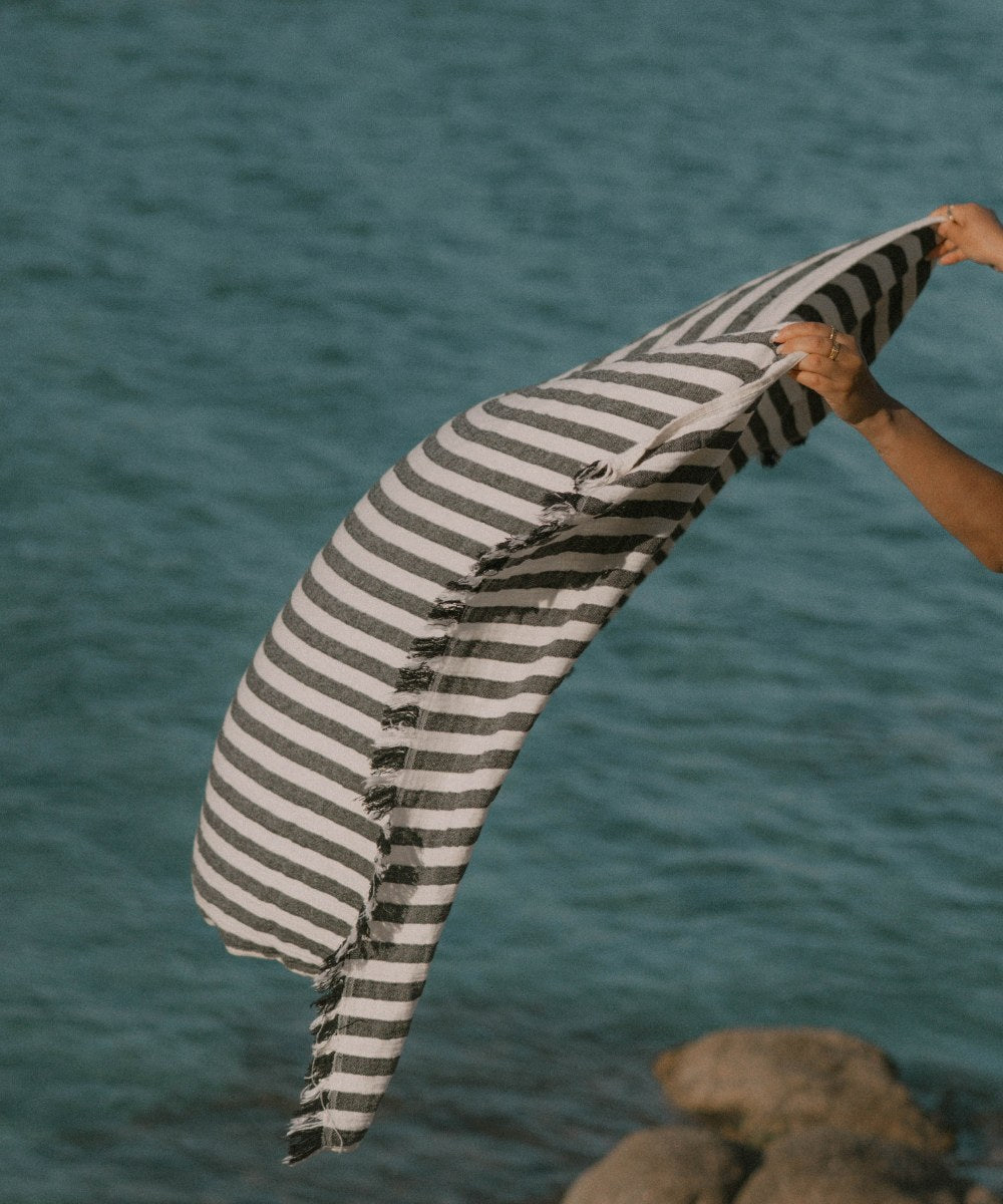 fouta coton gris noir