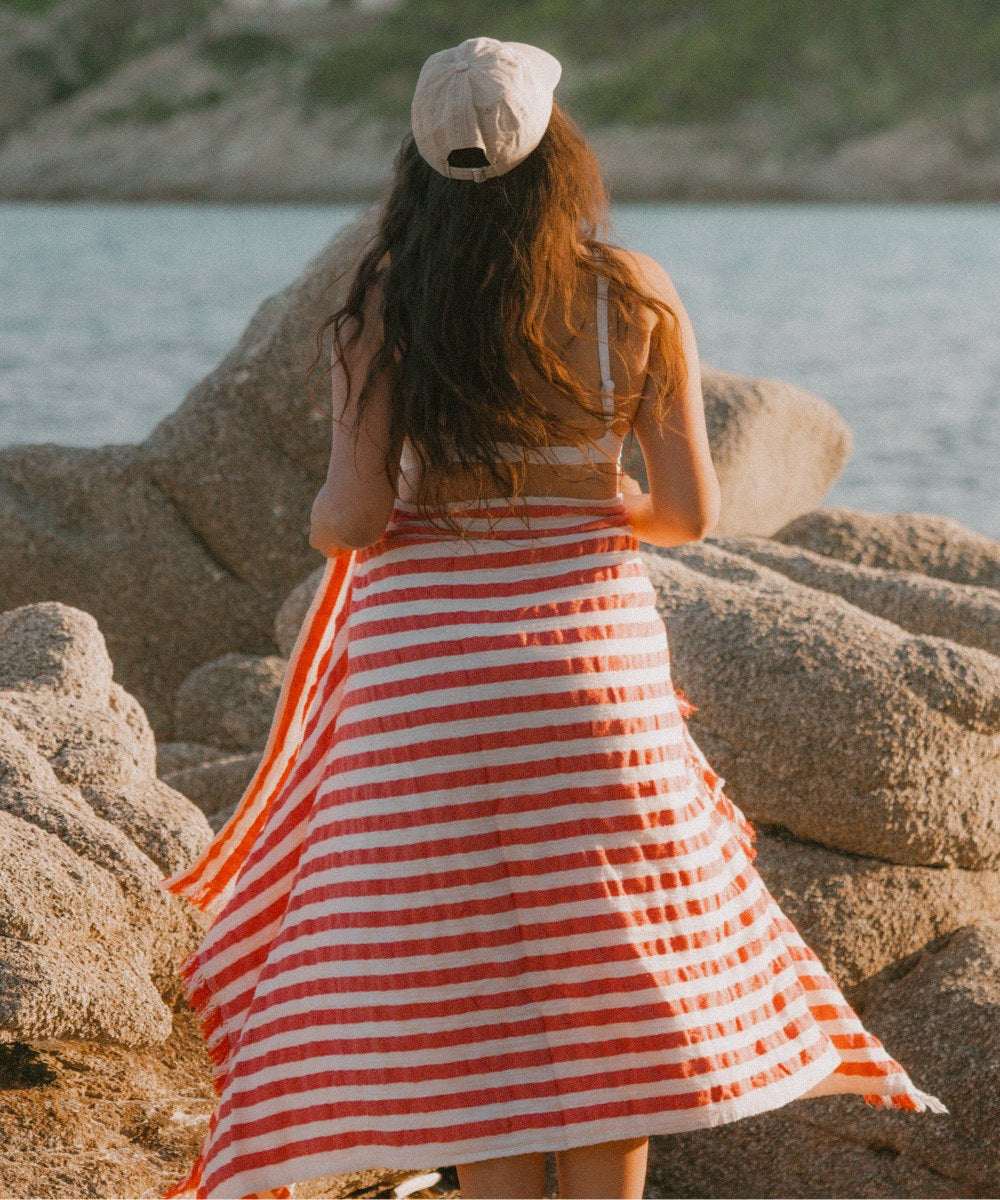 fouta coton rayee rouge