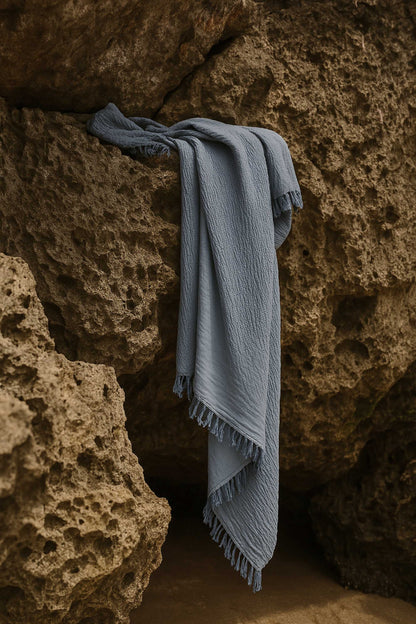 fouta gaze coton bleu