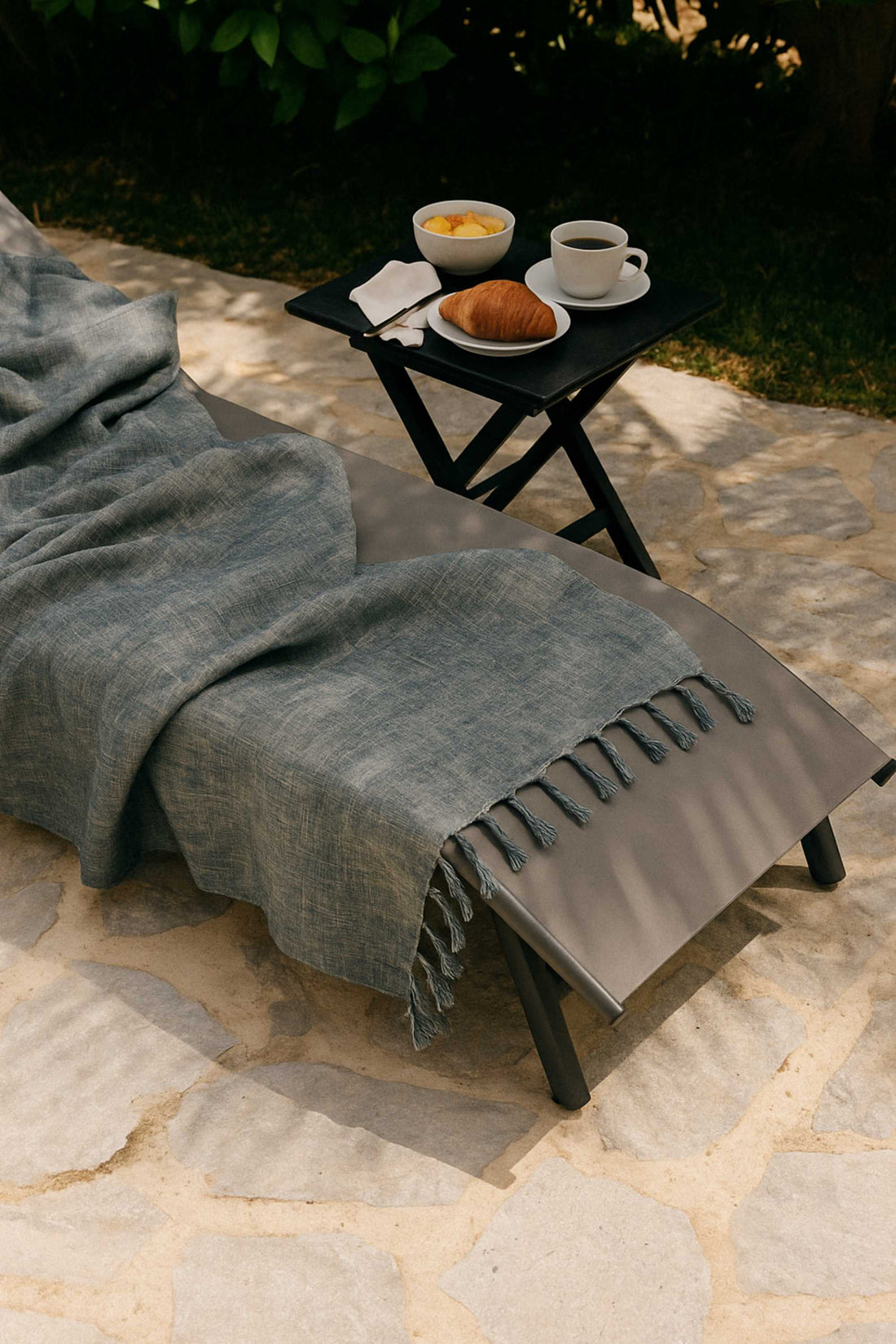 fouta plage en lin bleu gris