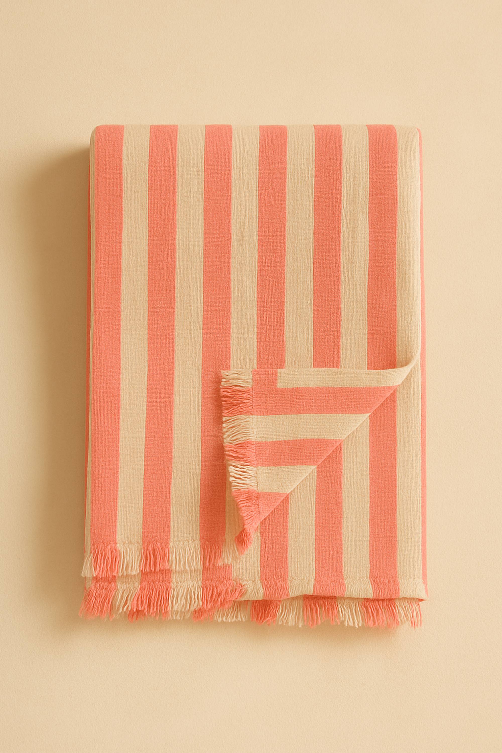 fouta rayee orange blanc coton