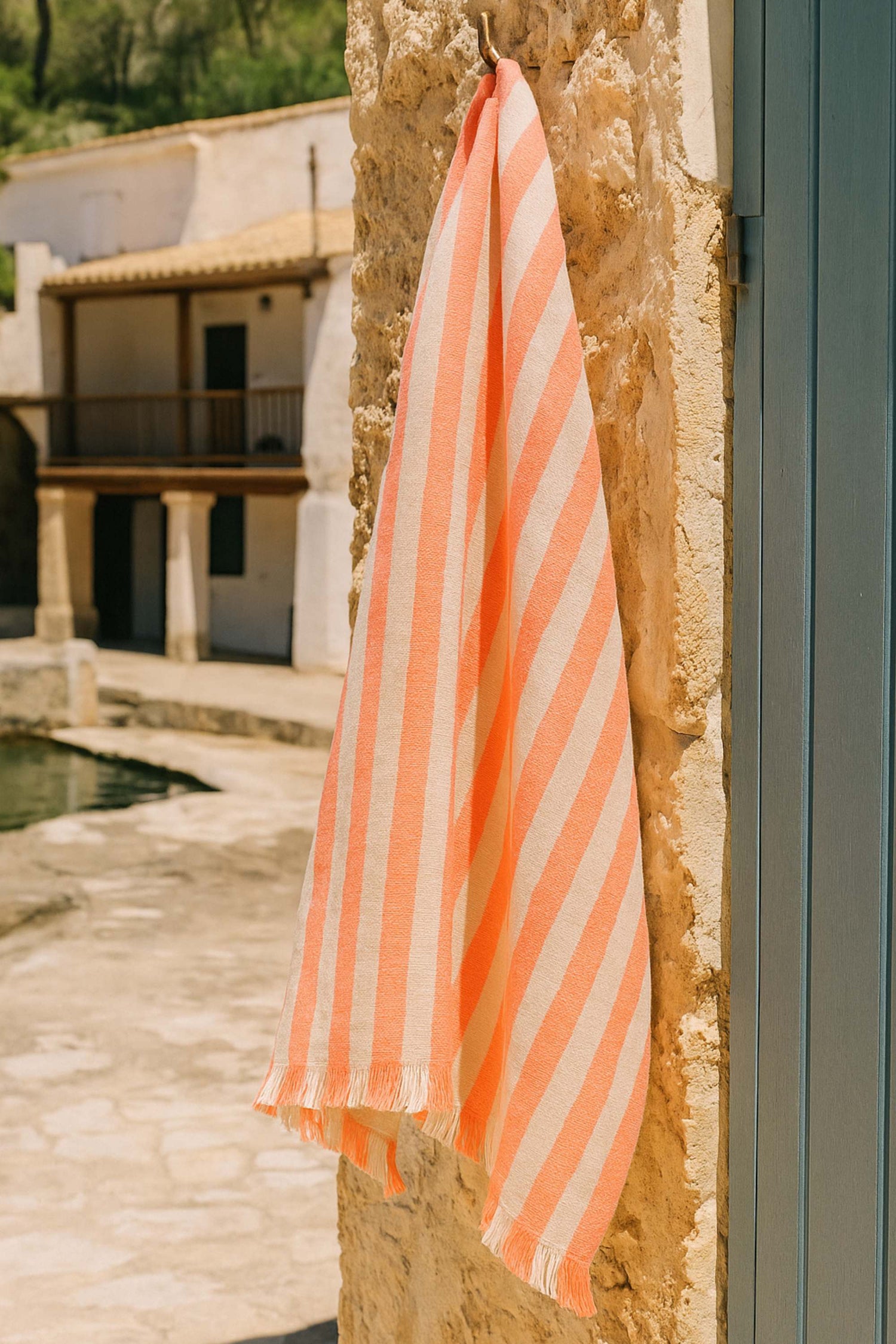 fouta rayee orange coton