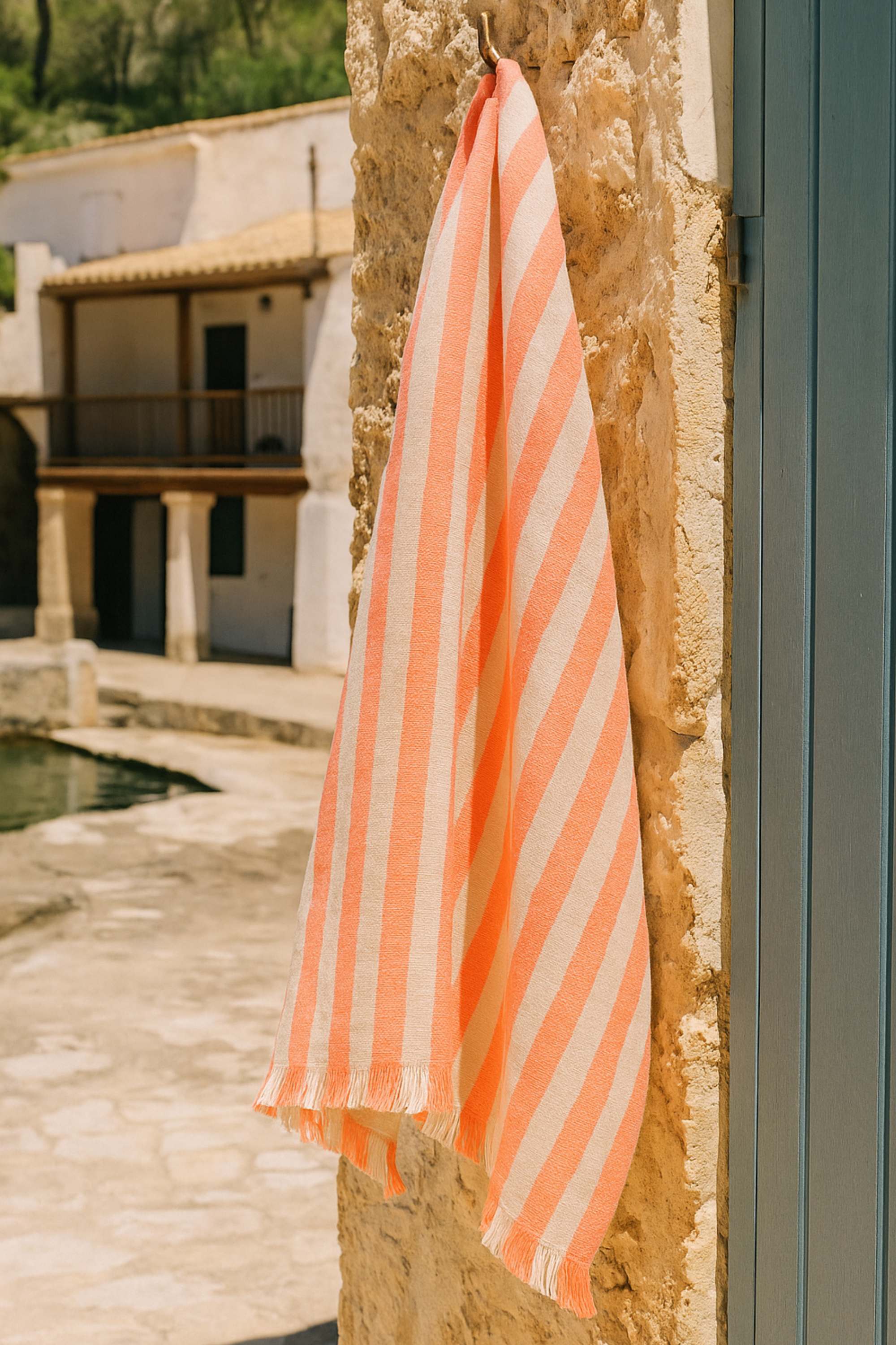 fouta rayee orange coton