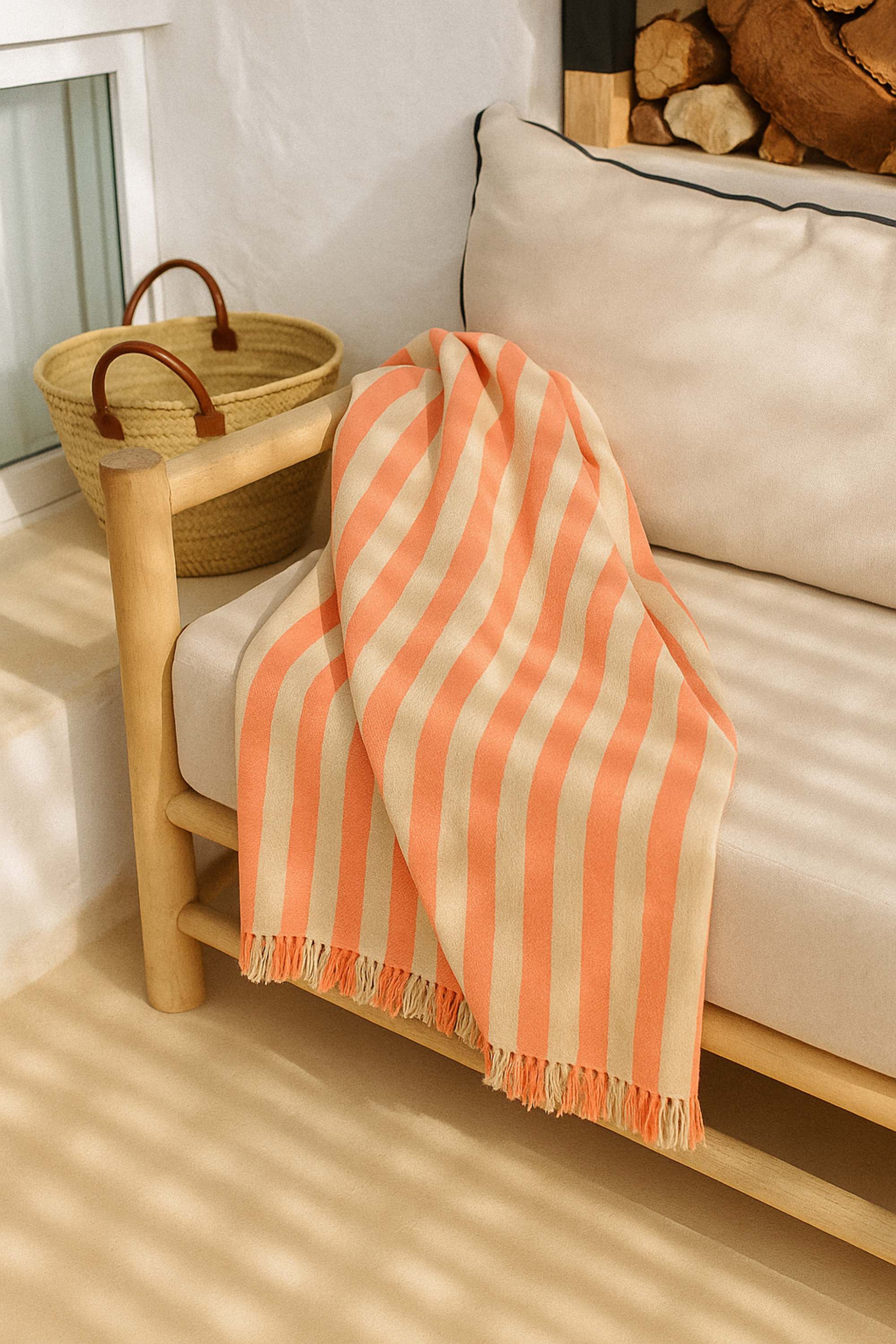 fouta rayee orange coton