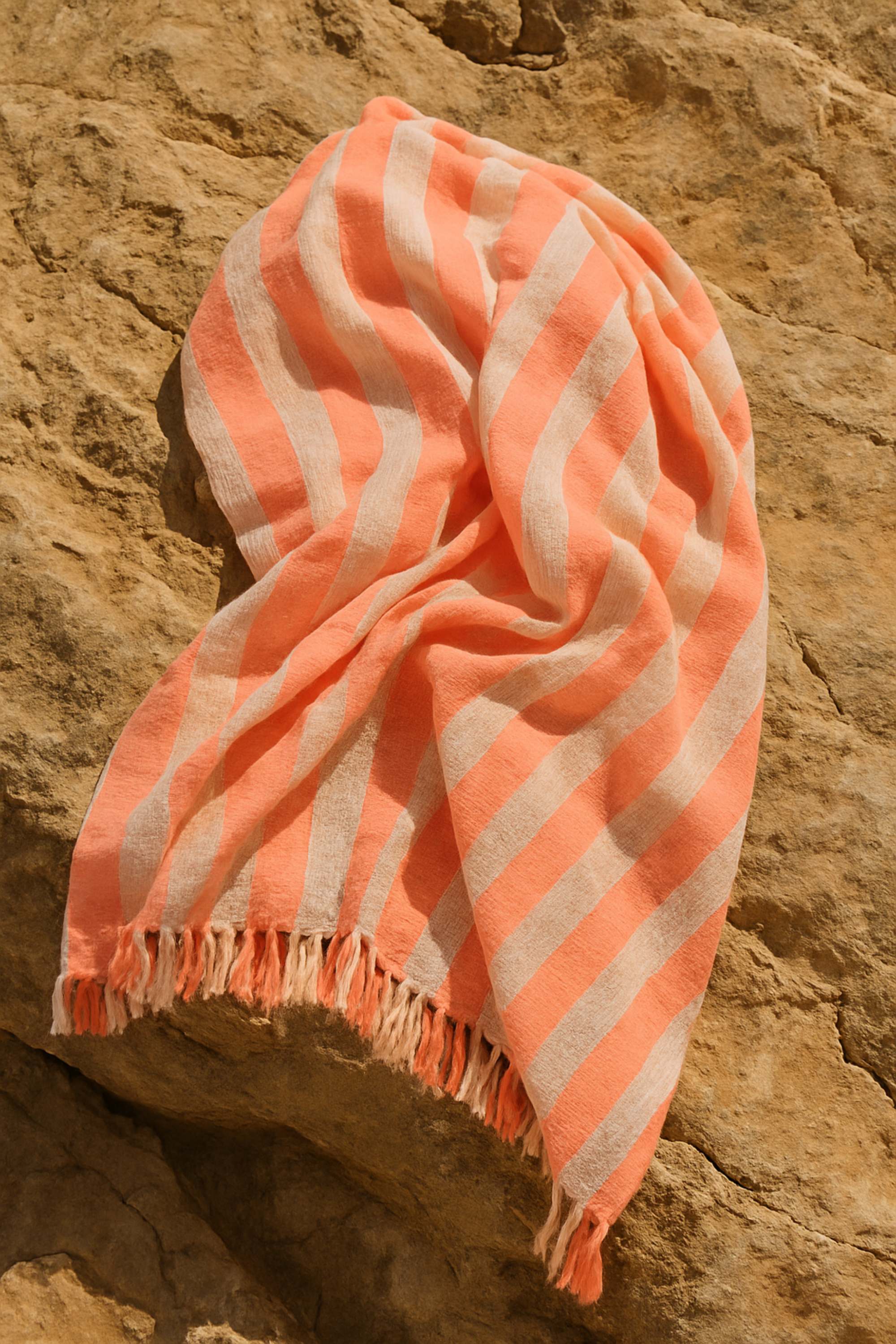 fouta rayee orange coton