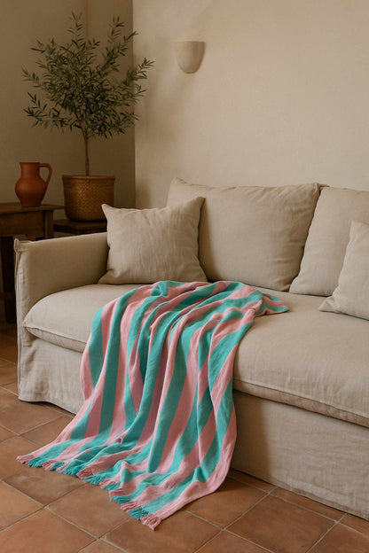 fouta rayee rose bleu