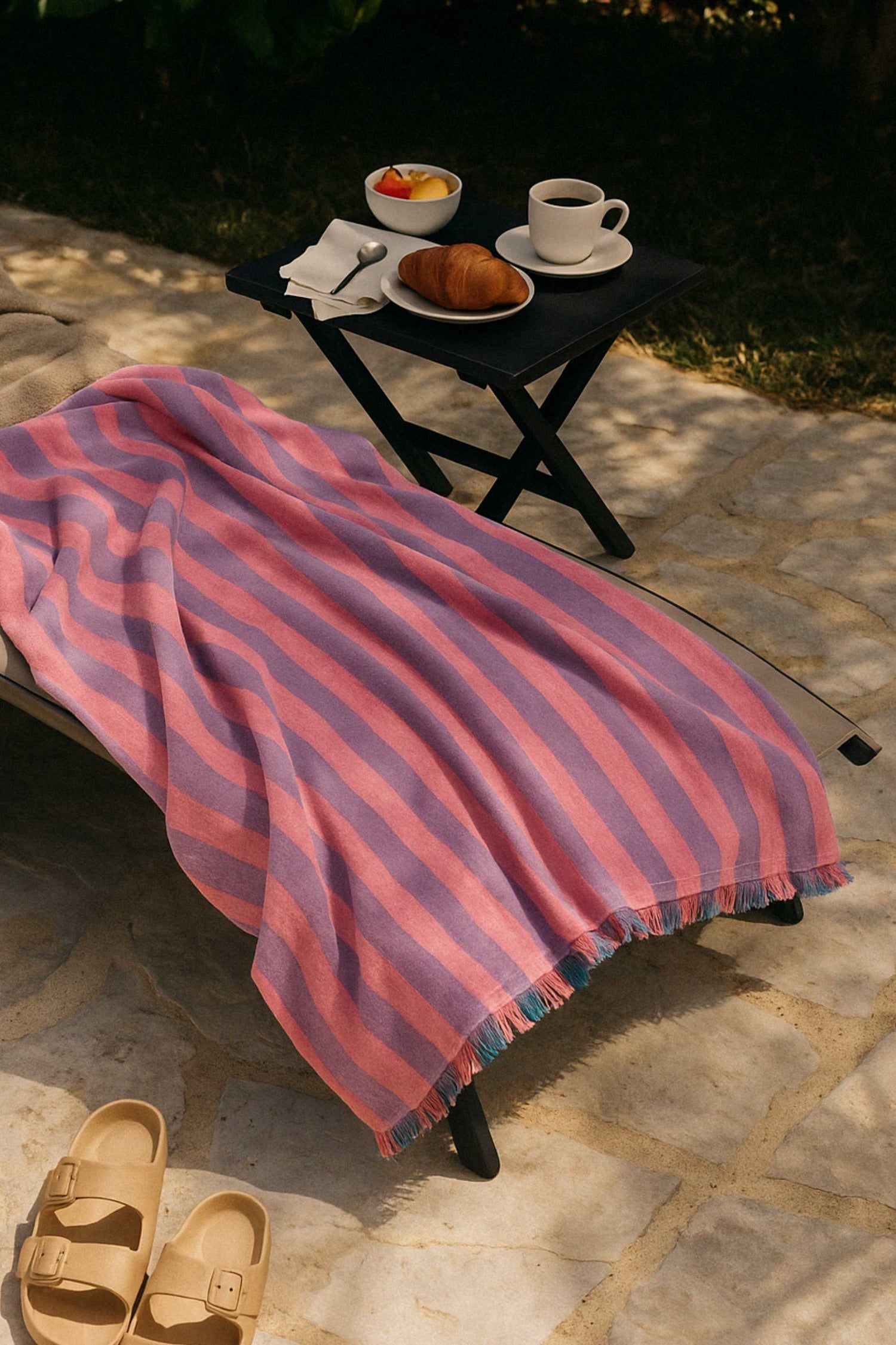 fouta rayee rose bleu