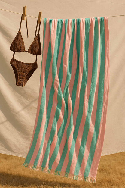 fouta rayee rose bleu