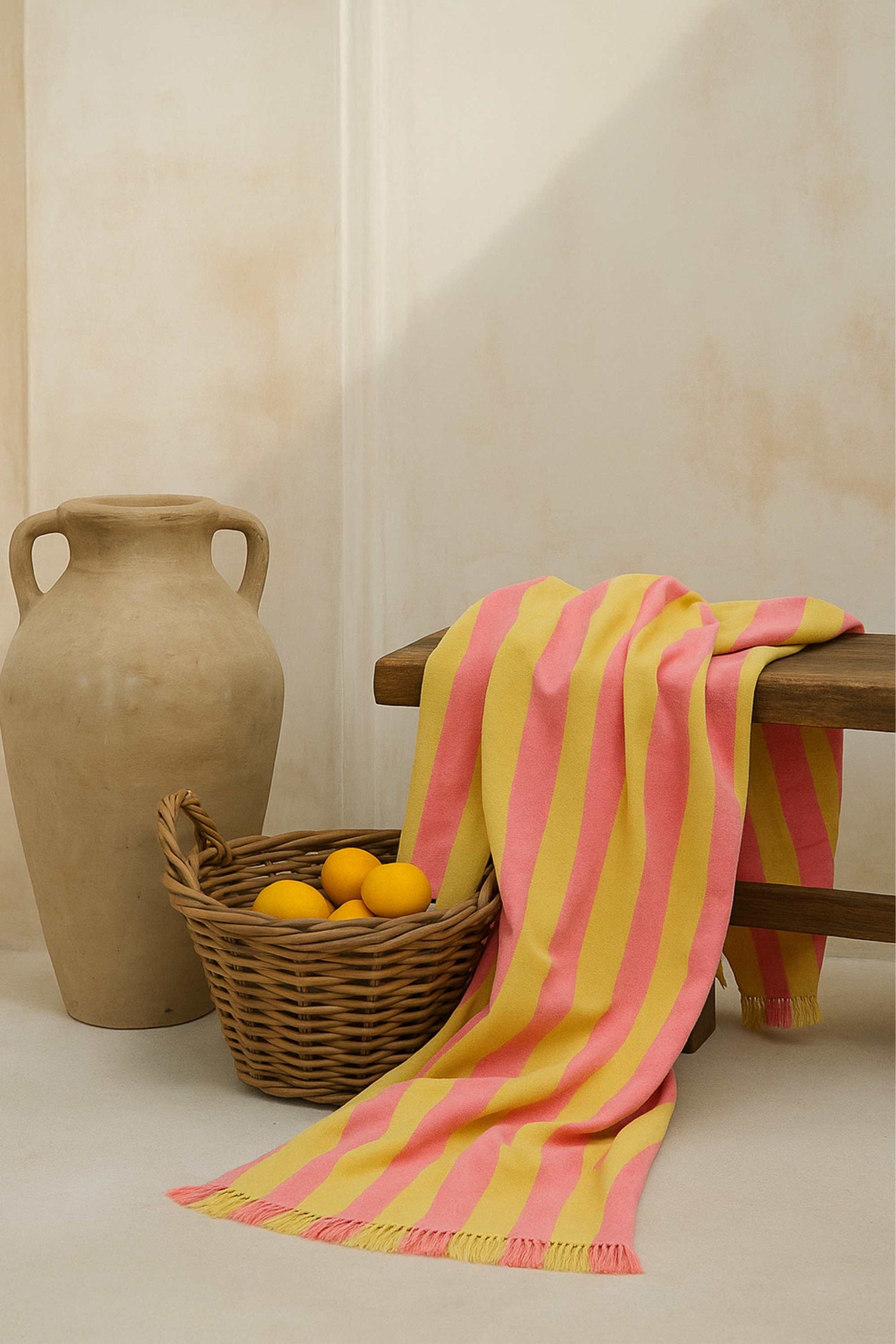 fouta rayee rose jaune