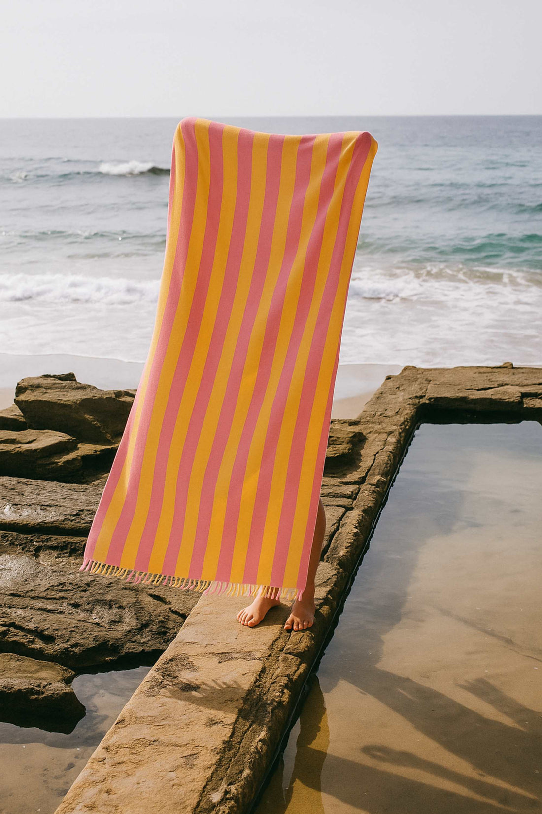 fouta rayee rose jaune