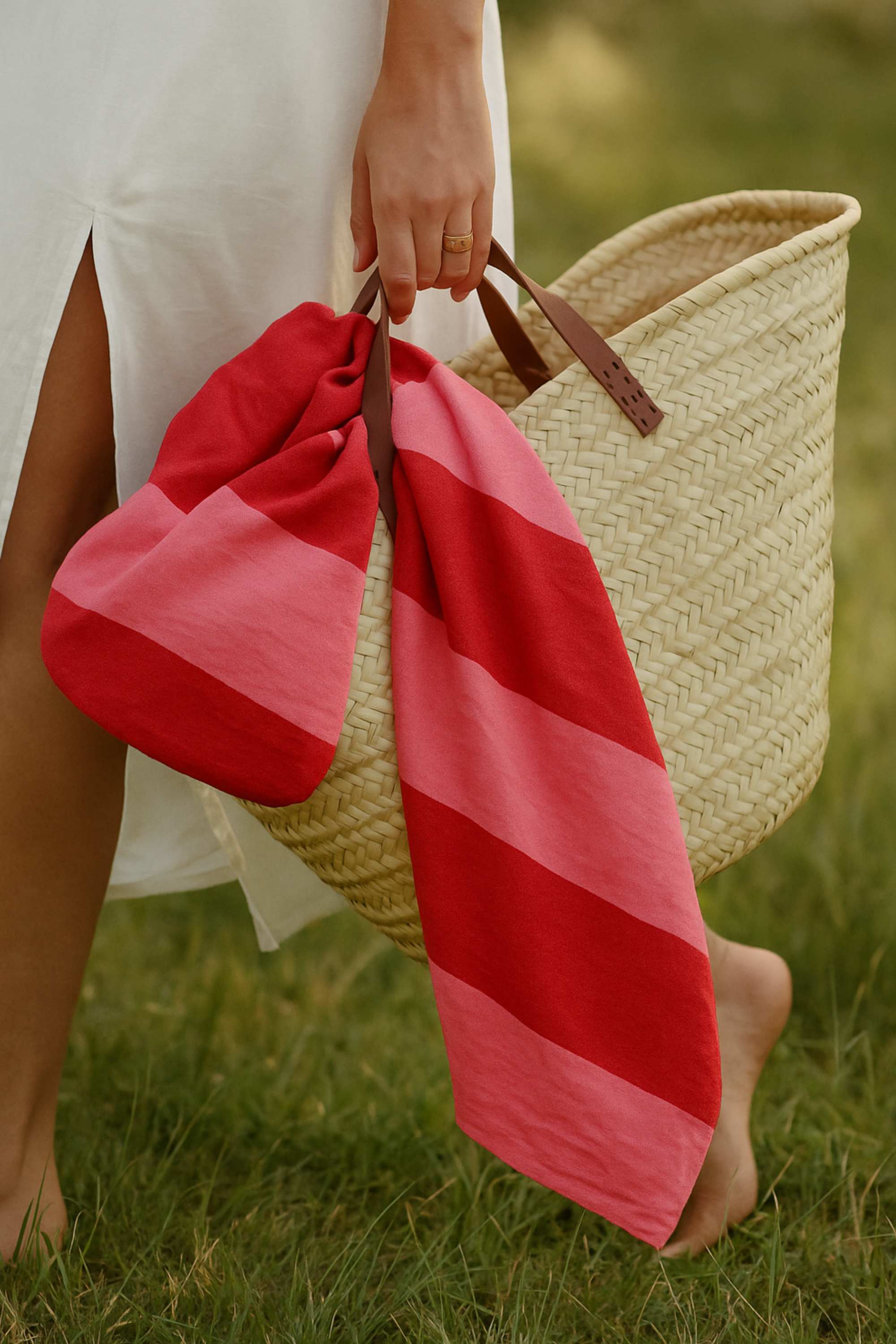 fouta rayée rose rouge