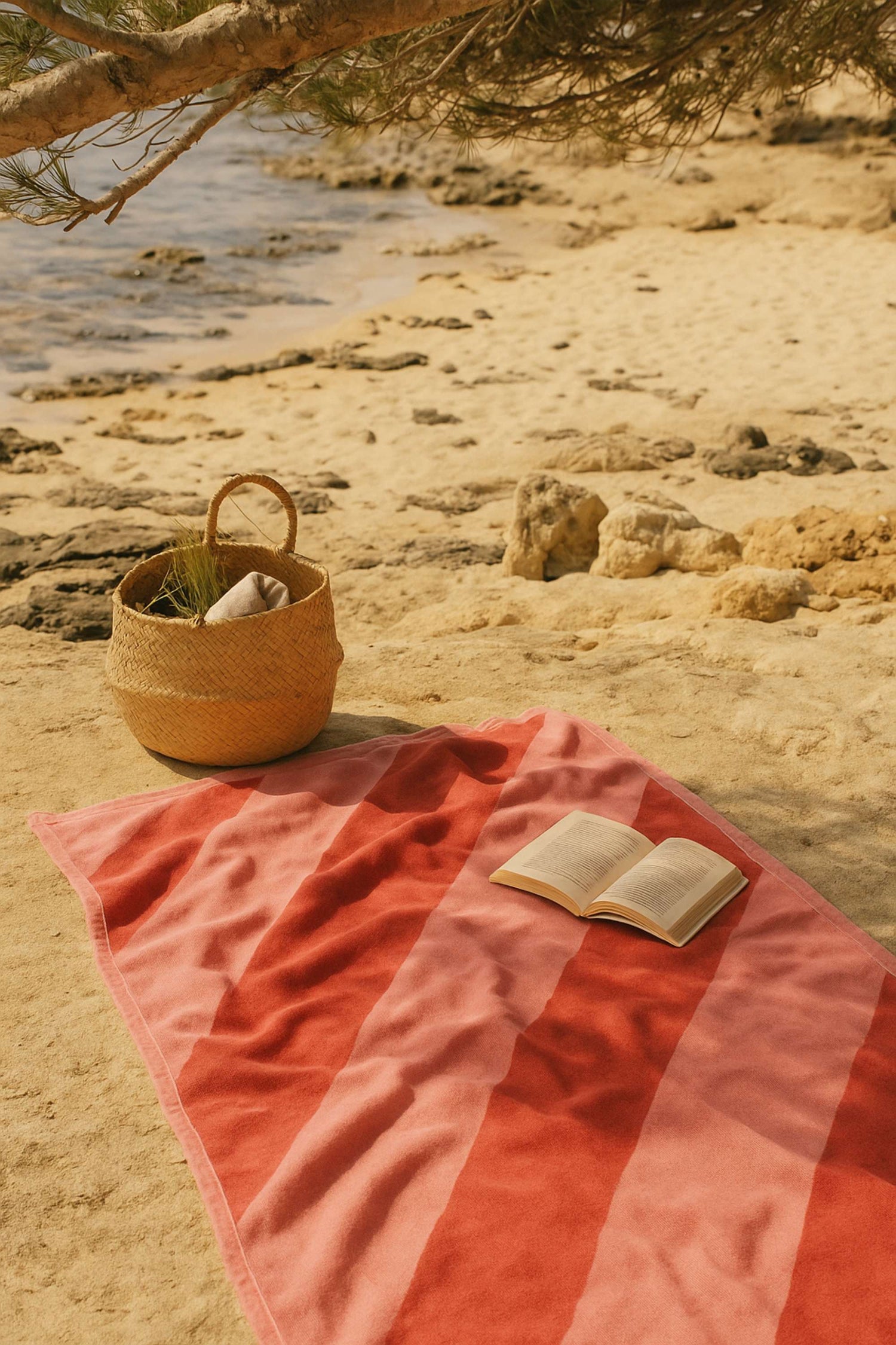 fouta rayee rose rouge coton