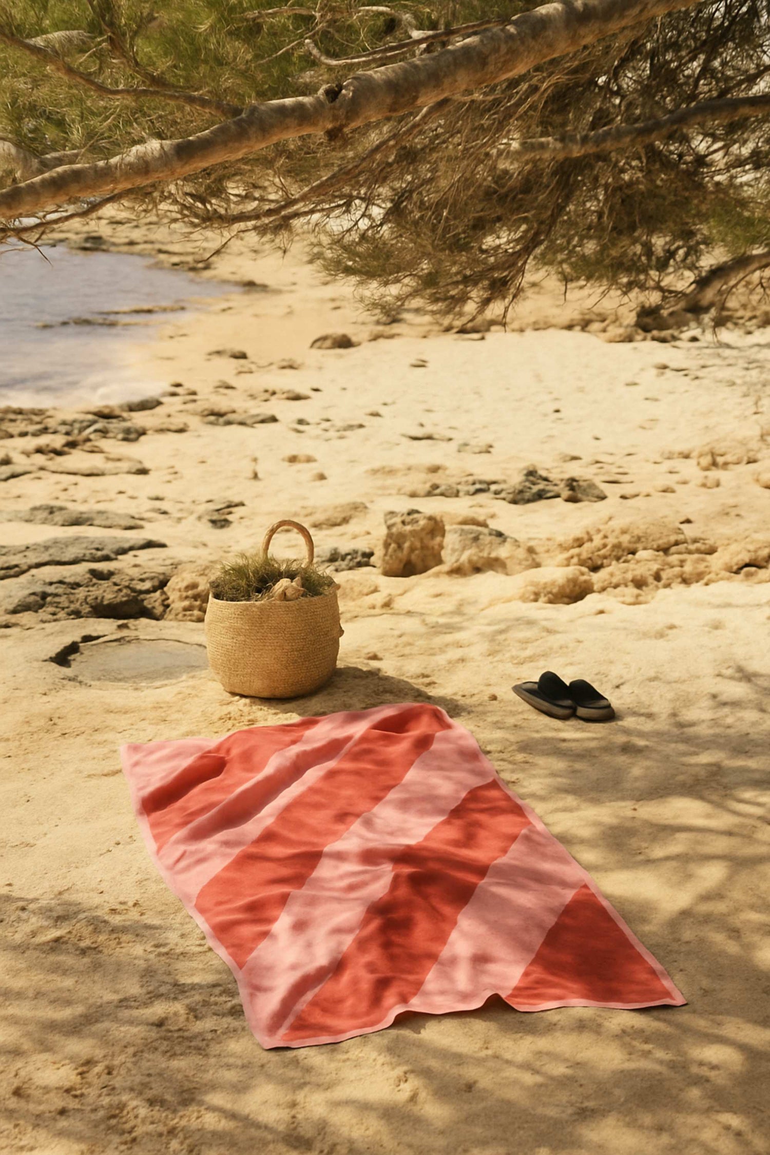 fouta rayee rose rouge coton
