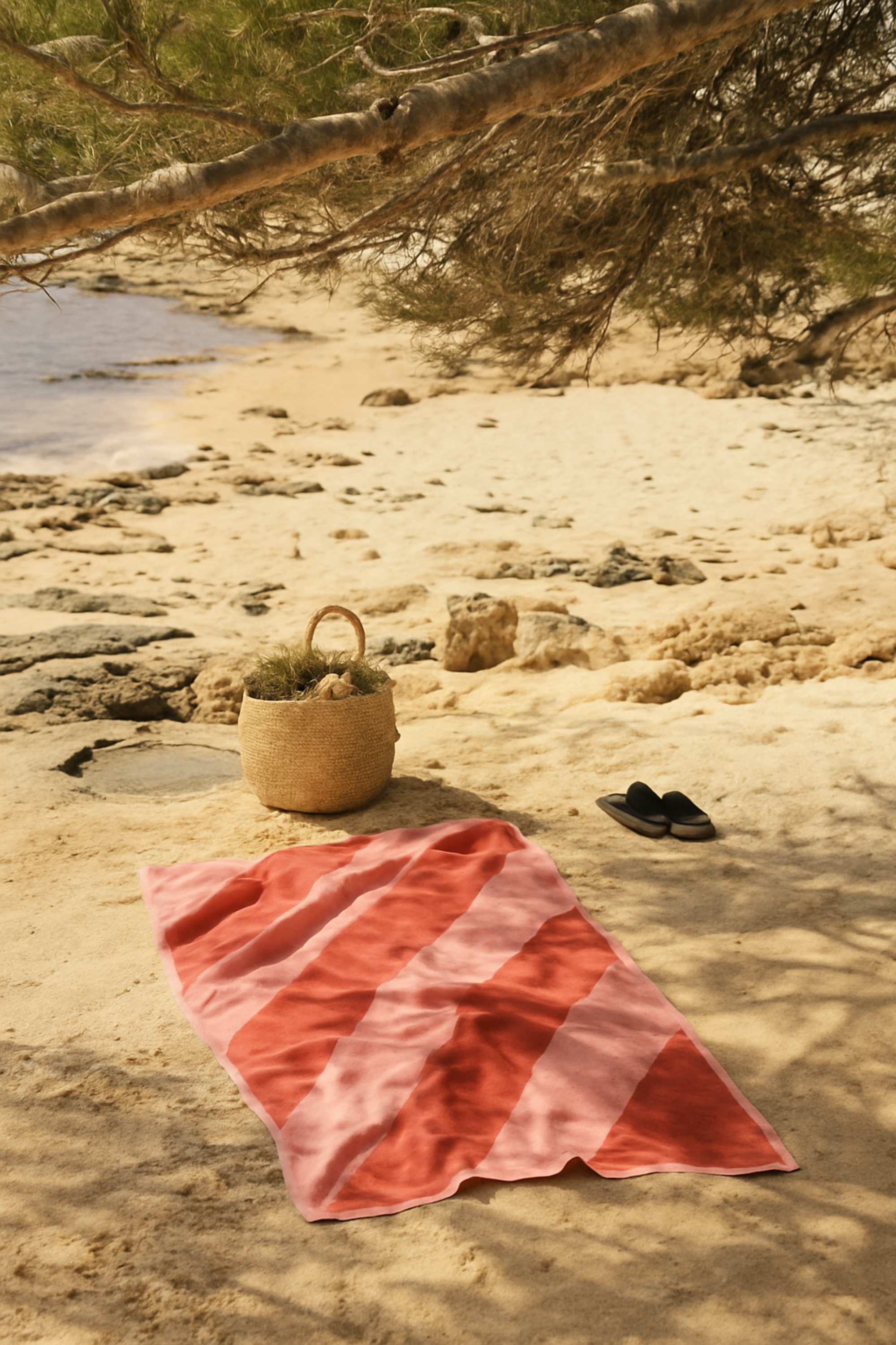 fouta rayee rose rouge coton