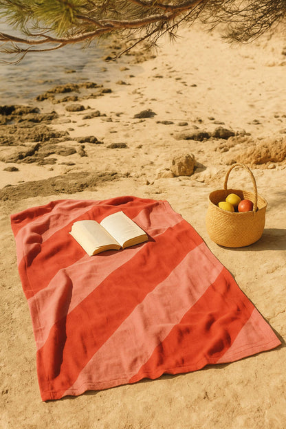 fouta rayee rose rouge coton