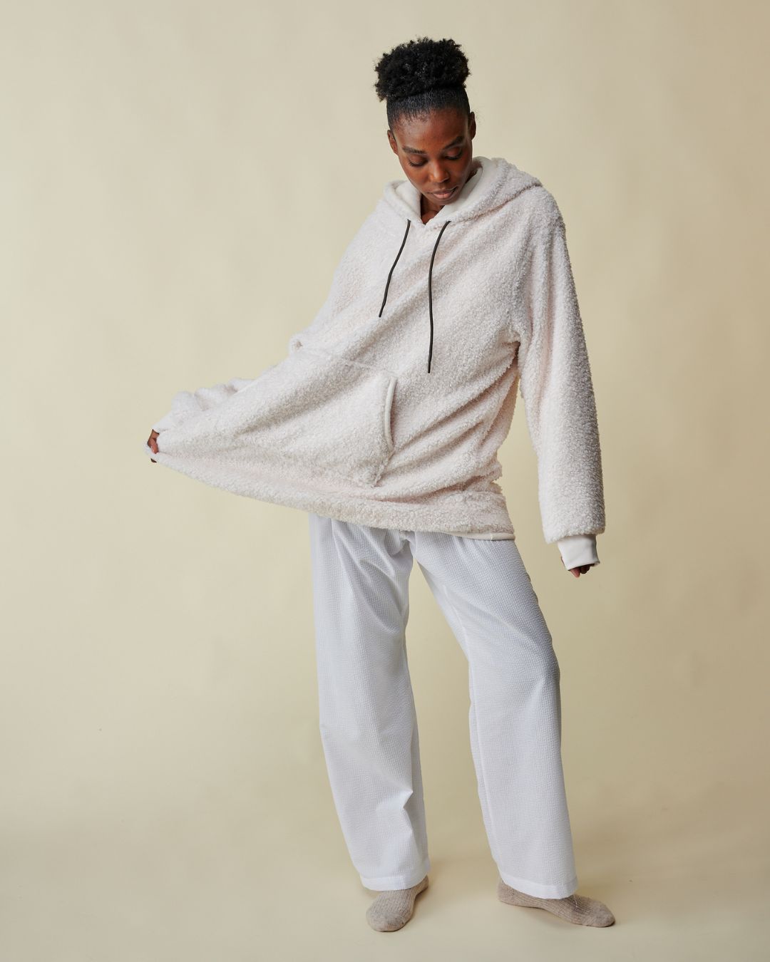 pull plaid beige bouclette